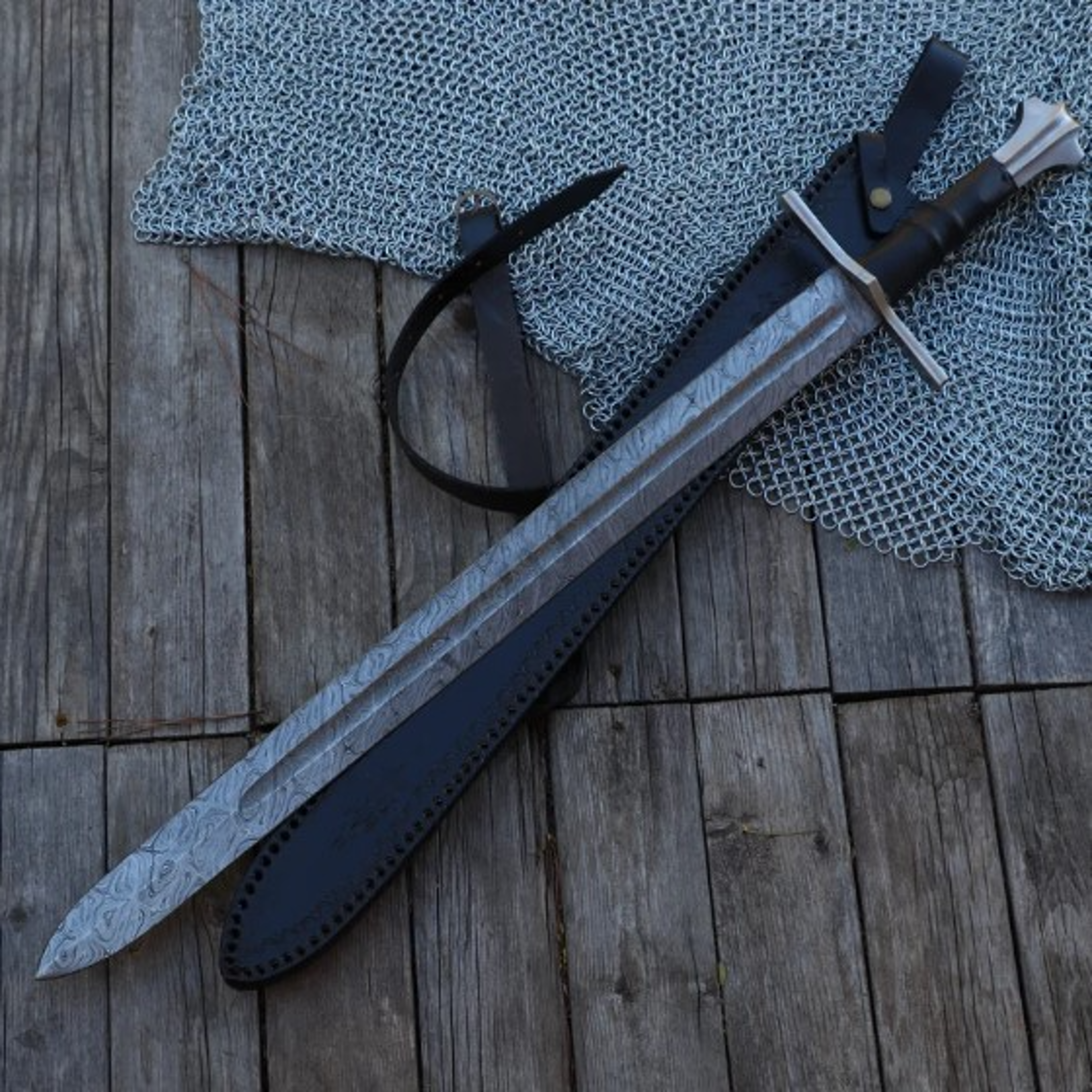 celestial dance damascus steel sword medieval hand forged templar inspired
