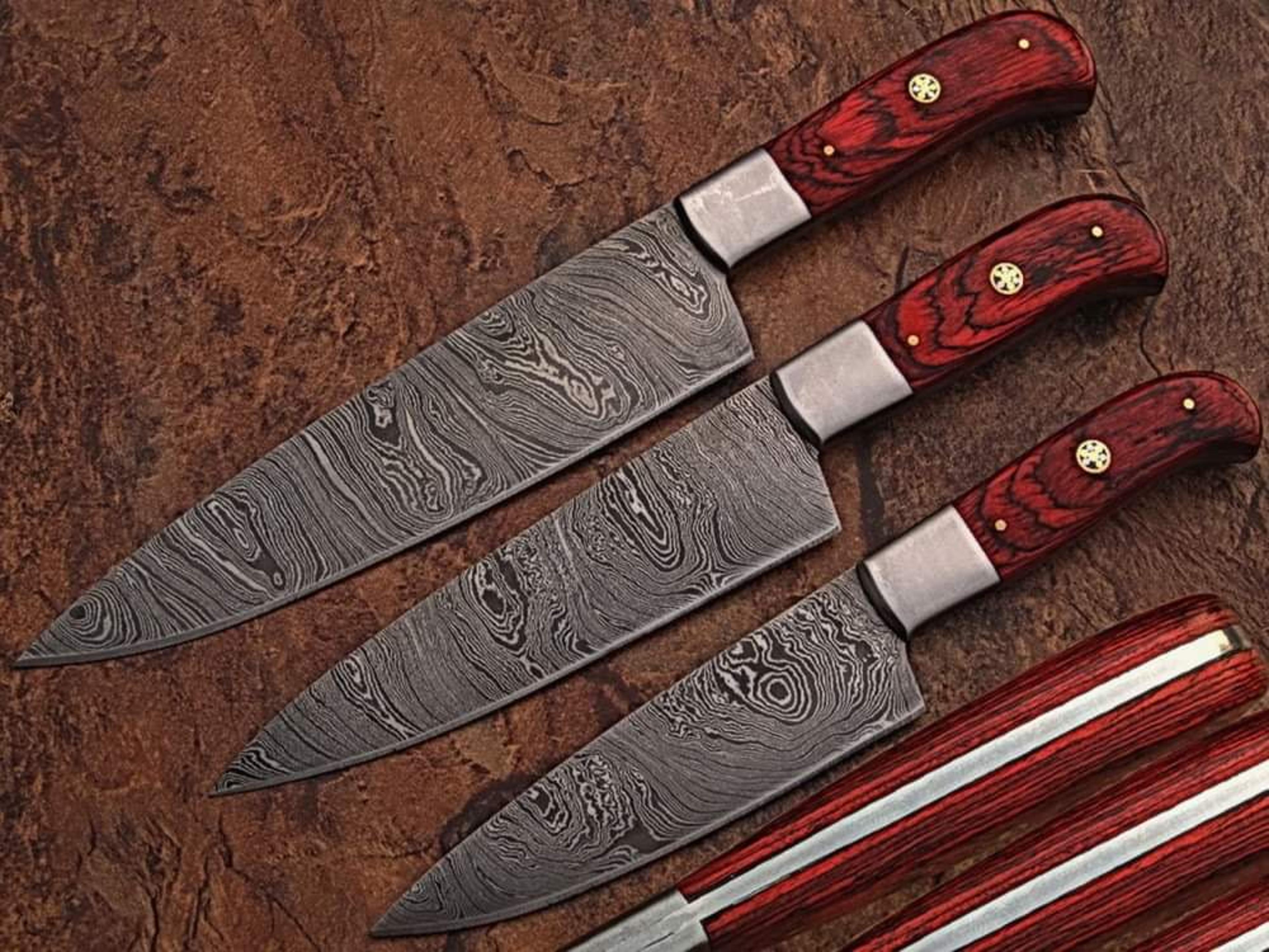 damascus chef set of 3 pieces ,custom handmade chef set , handmade damascus chef set ,personalized gift for mother ,