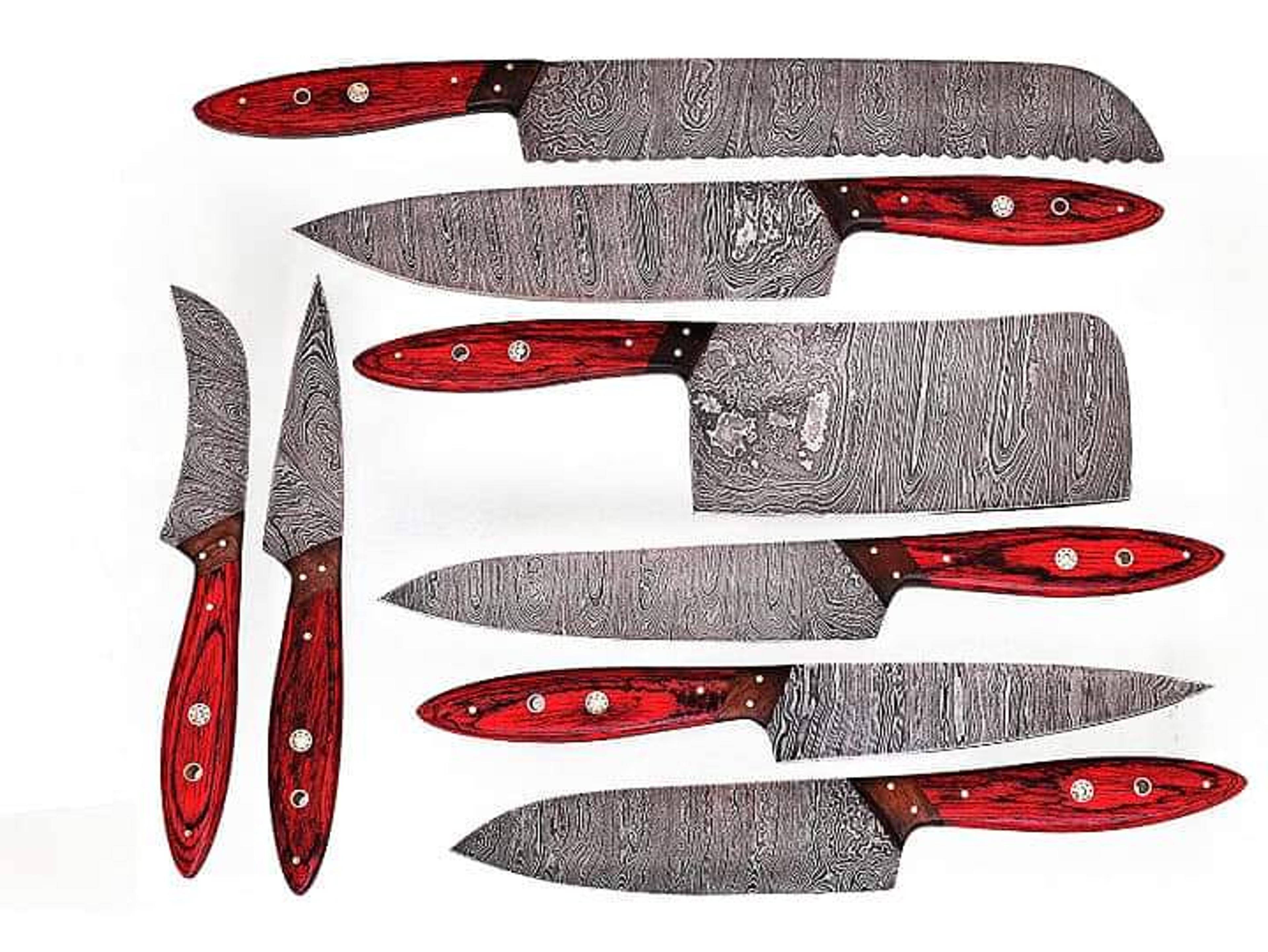 damscus steel chef set of 8pieces ,custom handmade chef set , handmade damascus chef set ,personalized gift for mother
