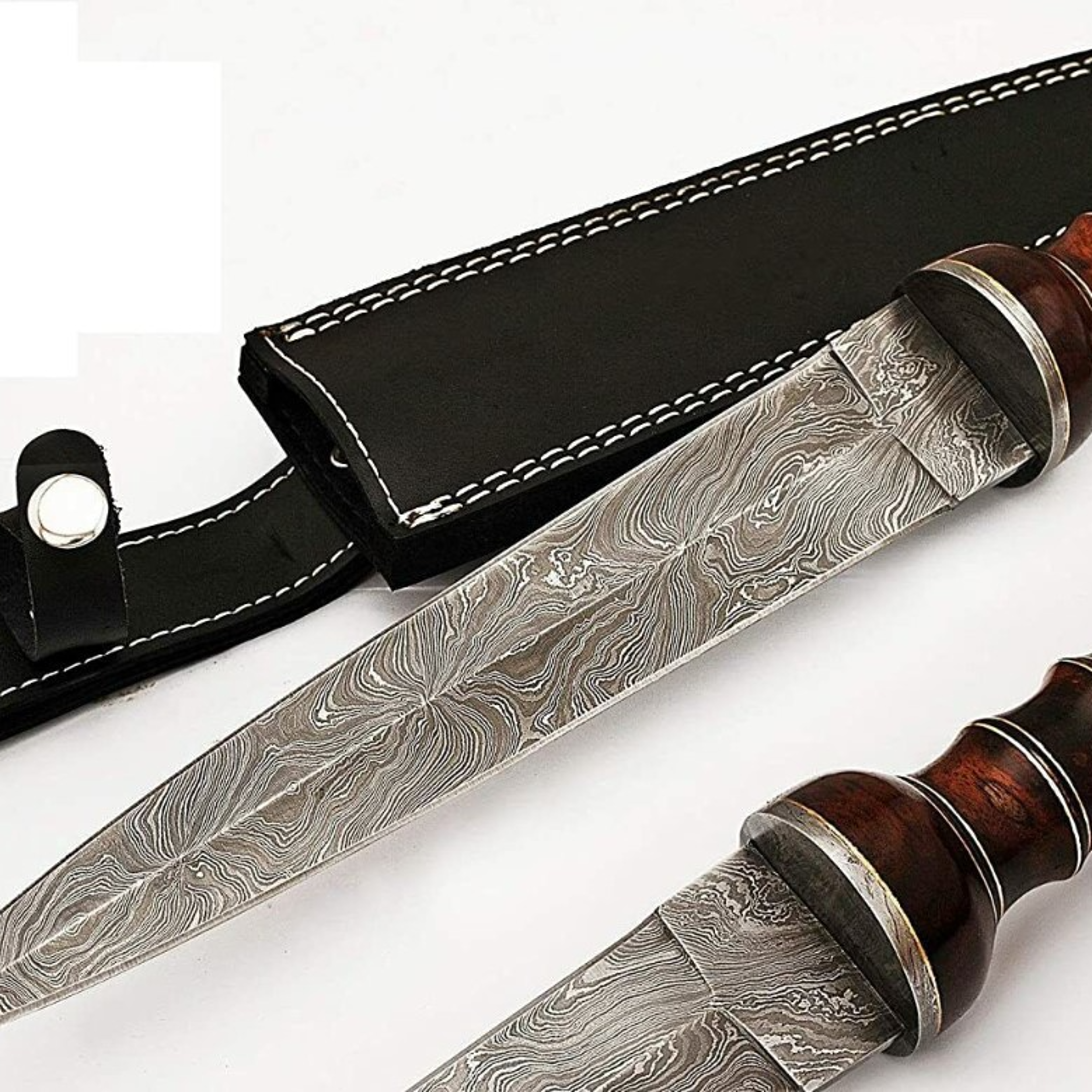 roman gladius sword dagger, rose wood handle, handmade damascus swords with leather sheath