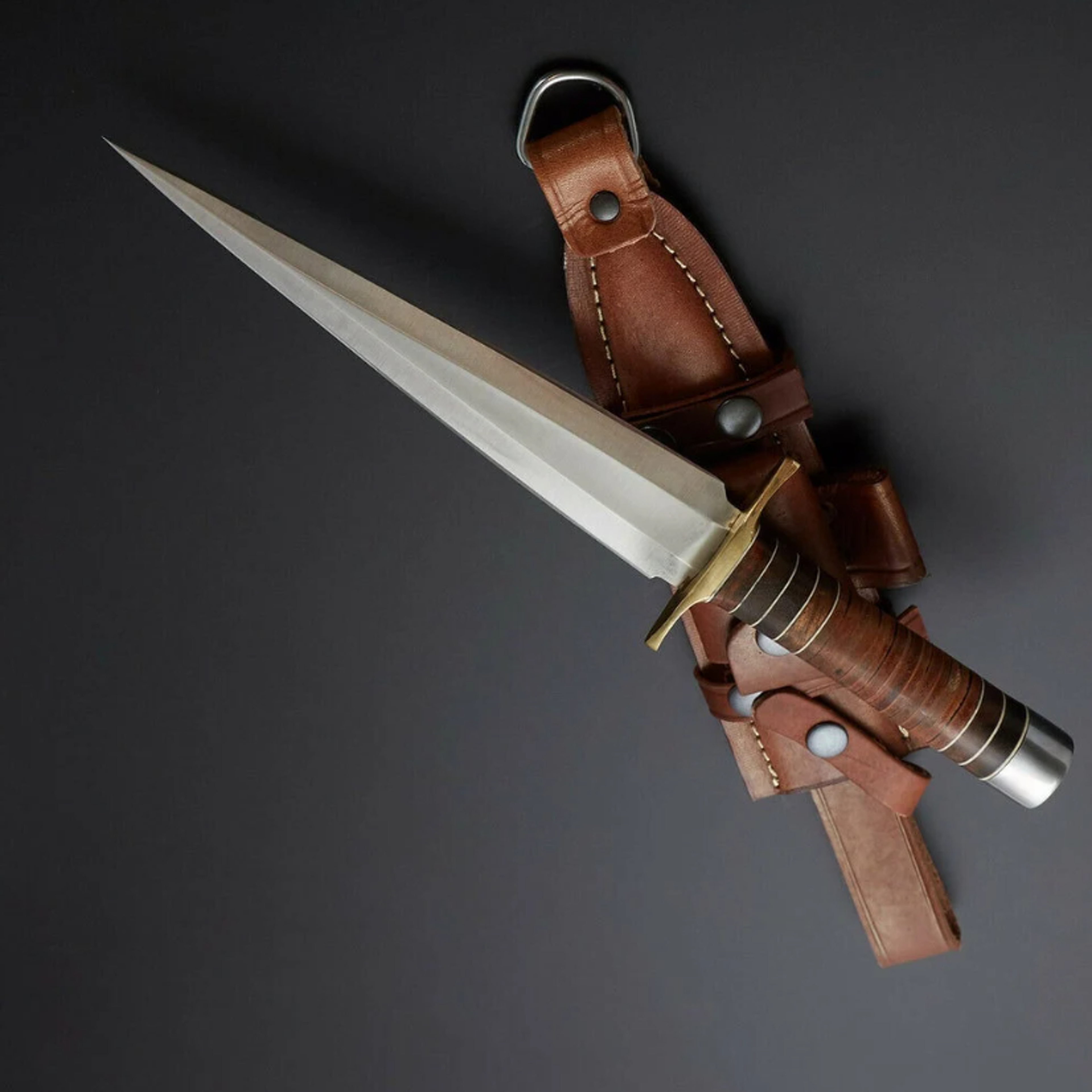 steel dagger knife with beautiful leather handle included leather sheath