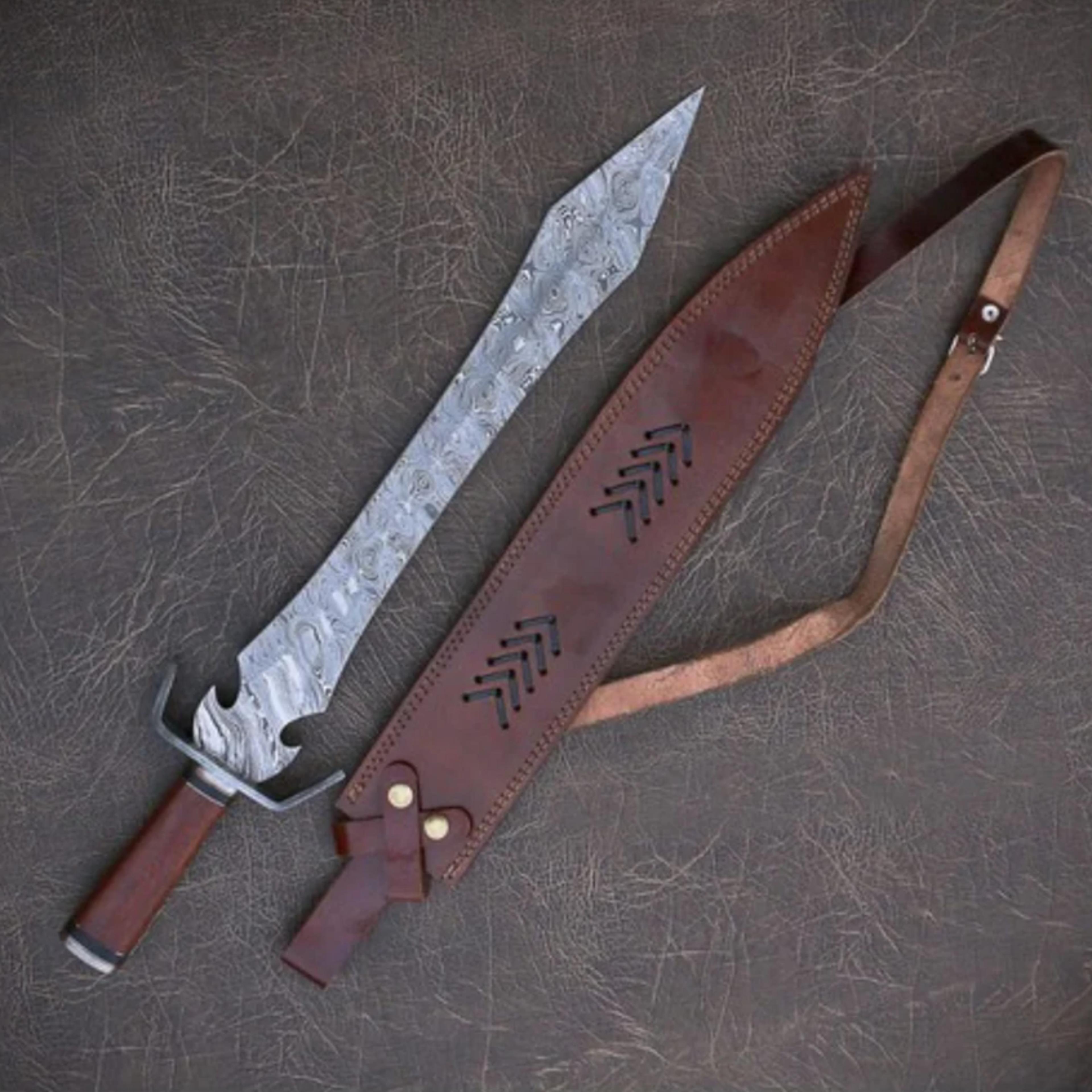 damascus steel sword, custom roman sword, viking sword with sheath