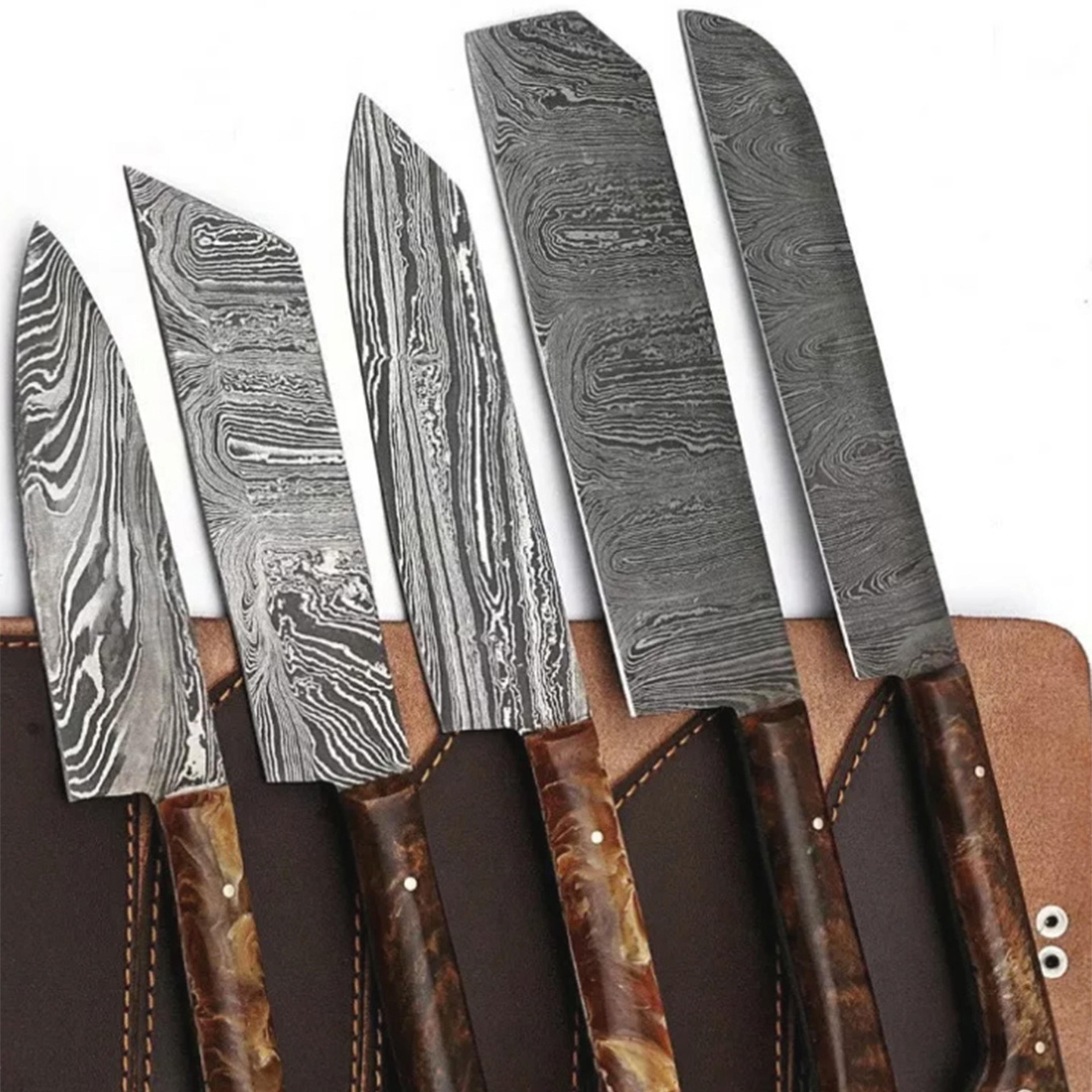 handmade damascus steel kitchen knife set 5-piece – razor sharp chef blades with epoxy resin handles
