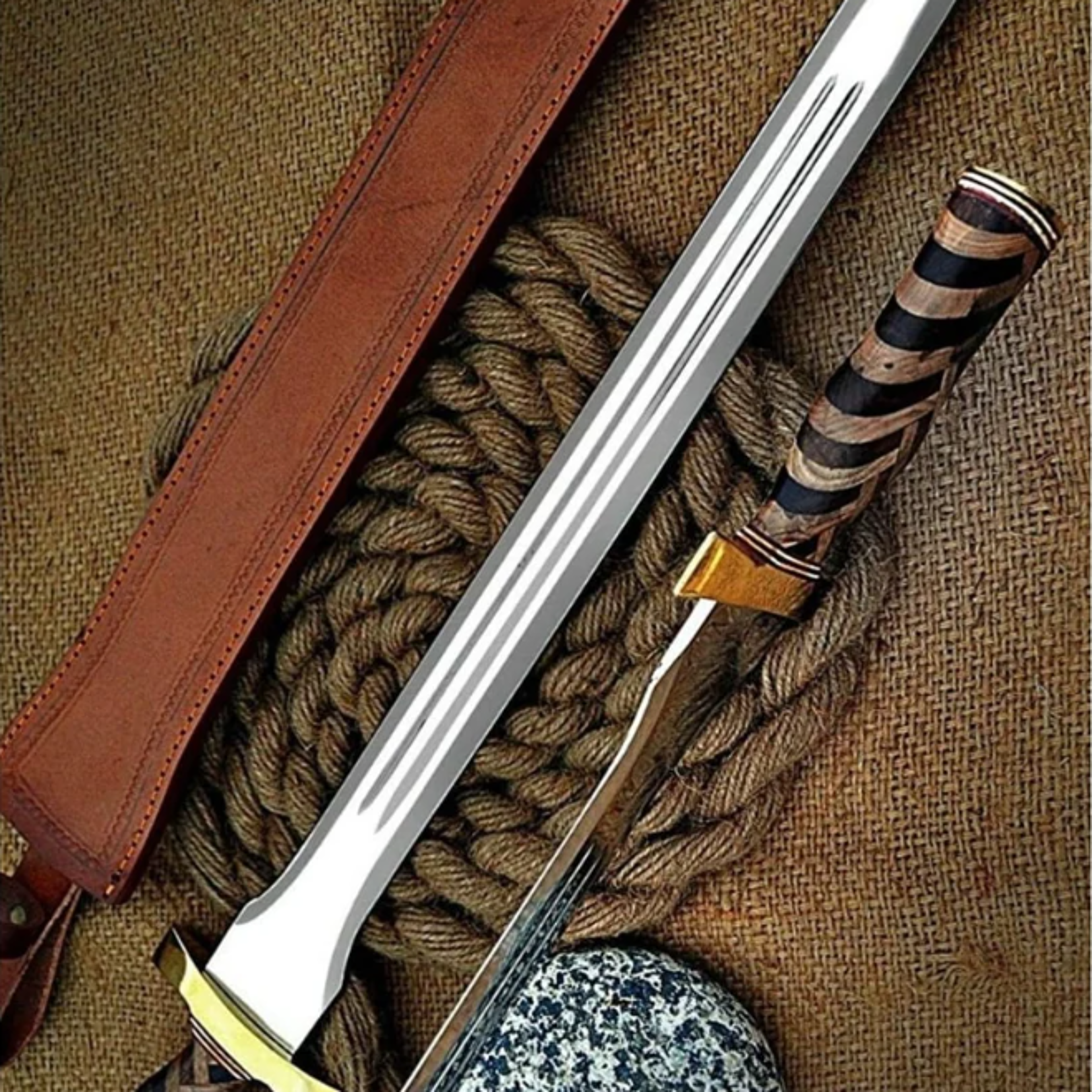 d2 steel sword, handmade viking sword, battle ready sword, wooden handle