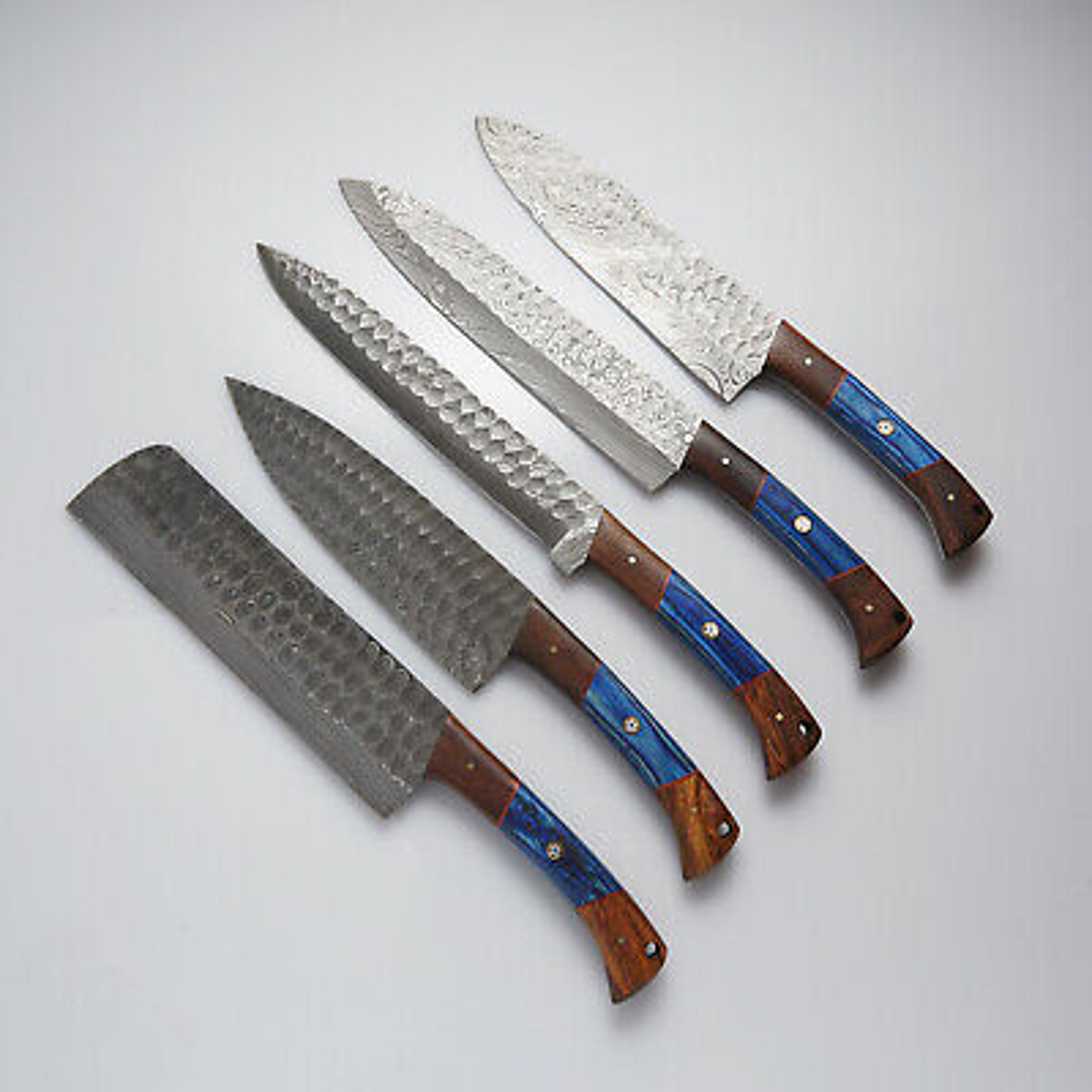 carbon steel chef knives, of 5 pieces, custom handmade, handmade chef knives set ,personalized gift for mother .