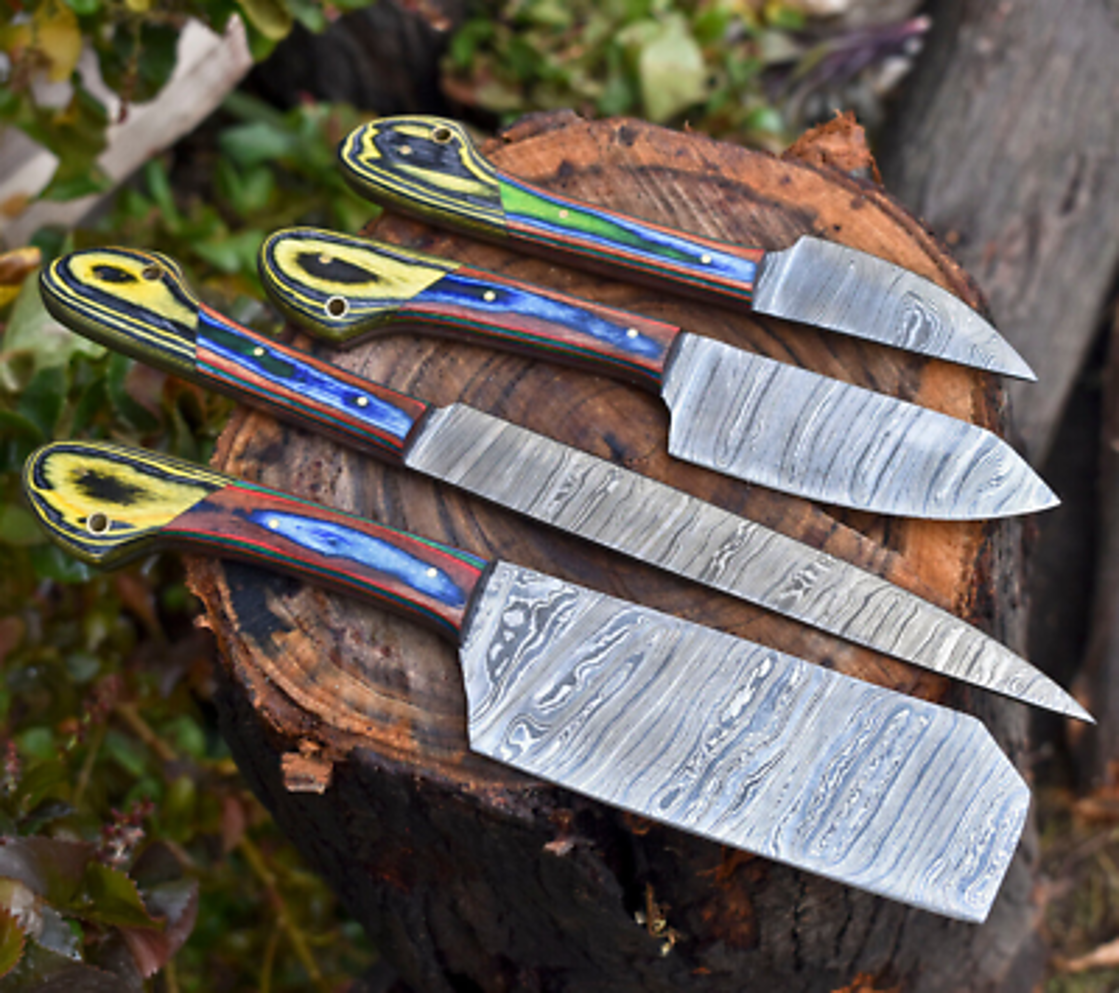 carbon steel chef knives, of 4 pieces, custom handmade, handmade chef knives set ,personalized gift for mother