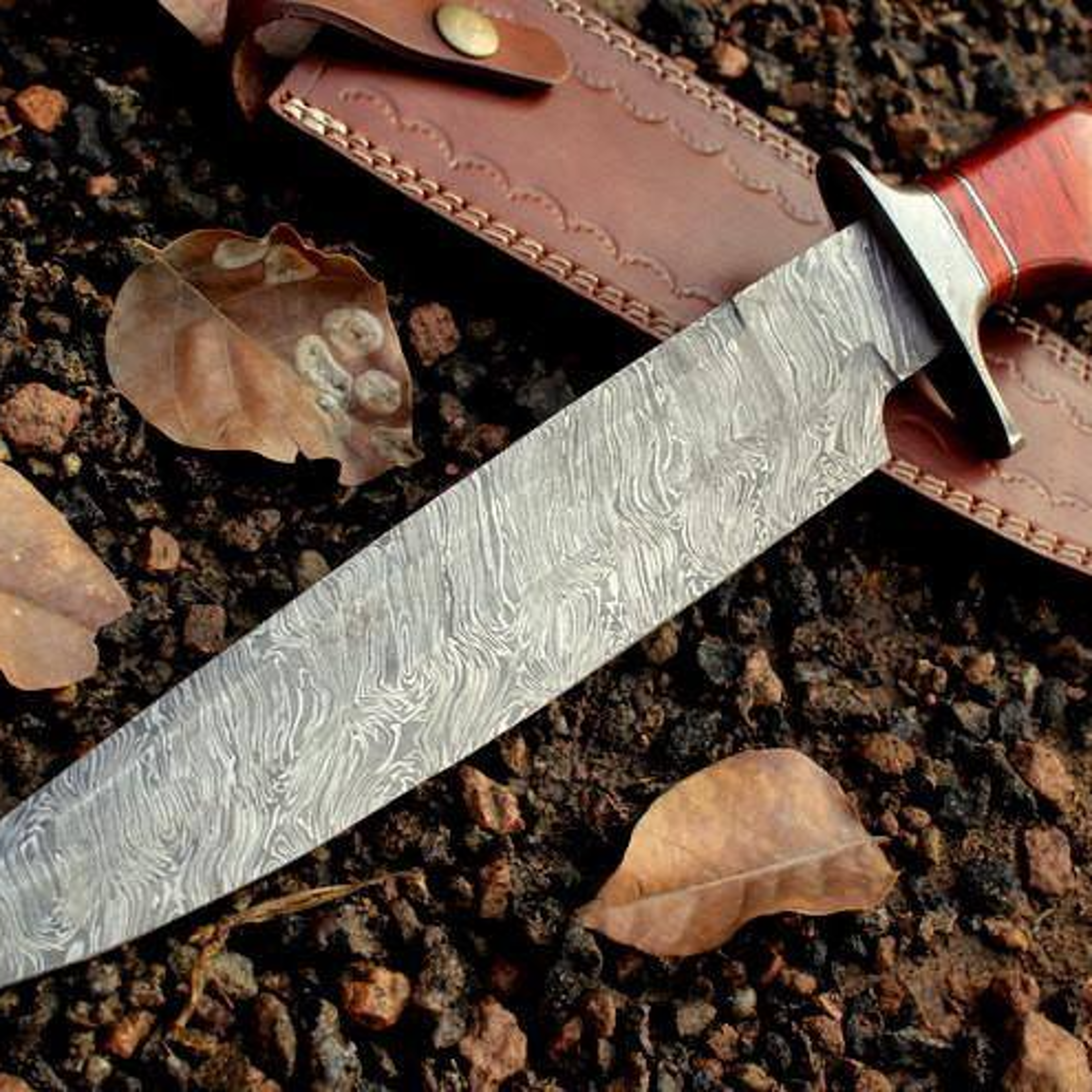 17 inches damascus steel handmade bowei knife micarta wood handle