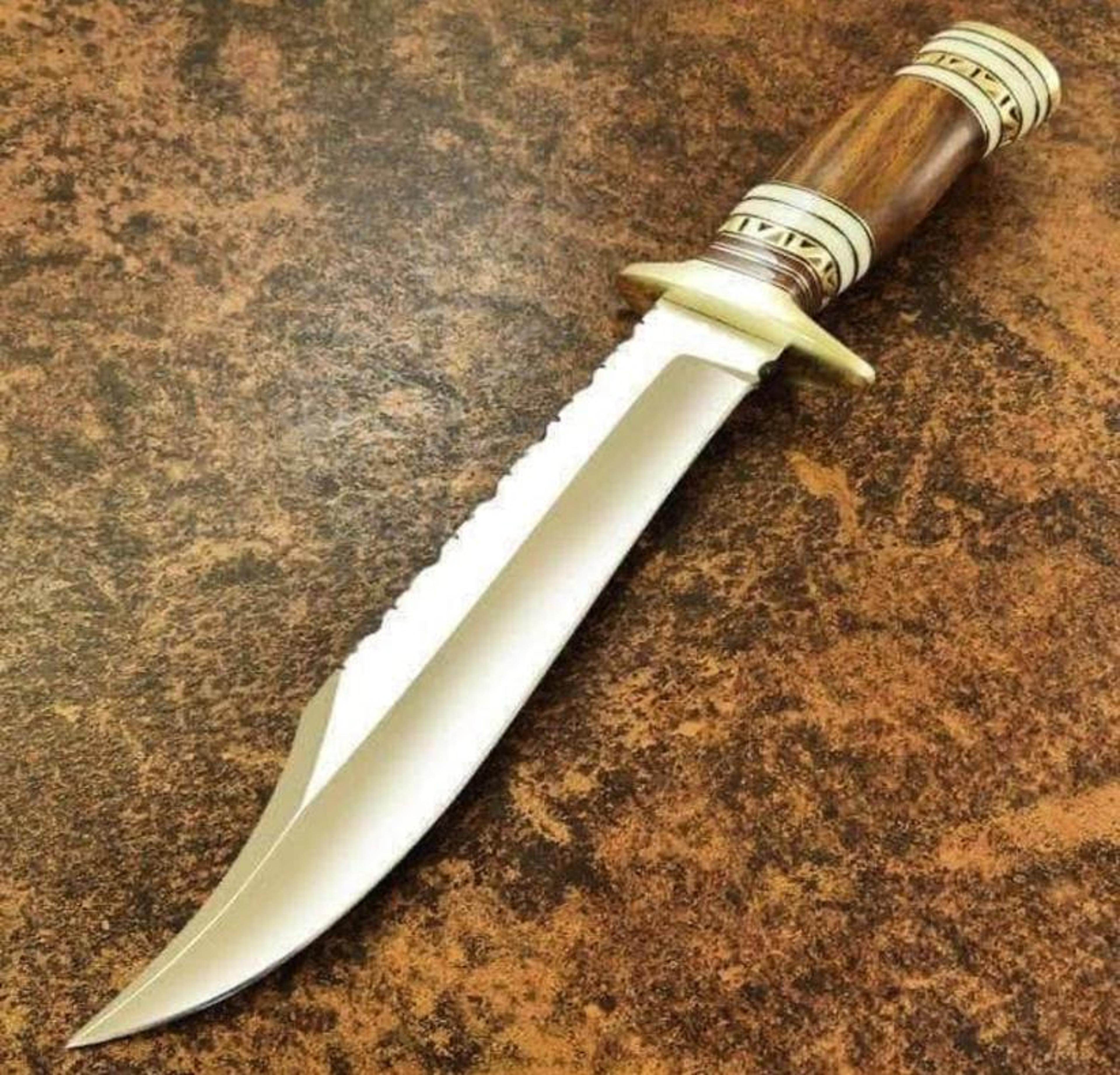 12 inches handmade d2 steel bowie knife, wood with camel bone handle