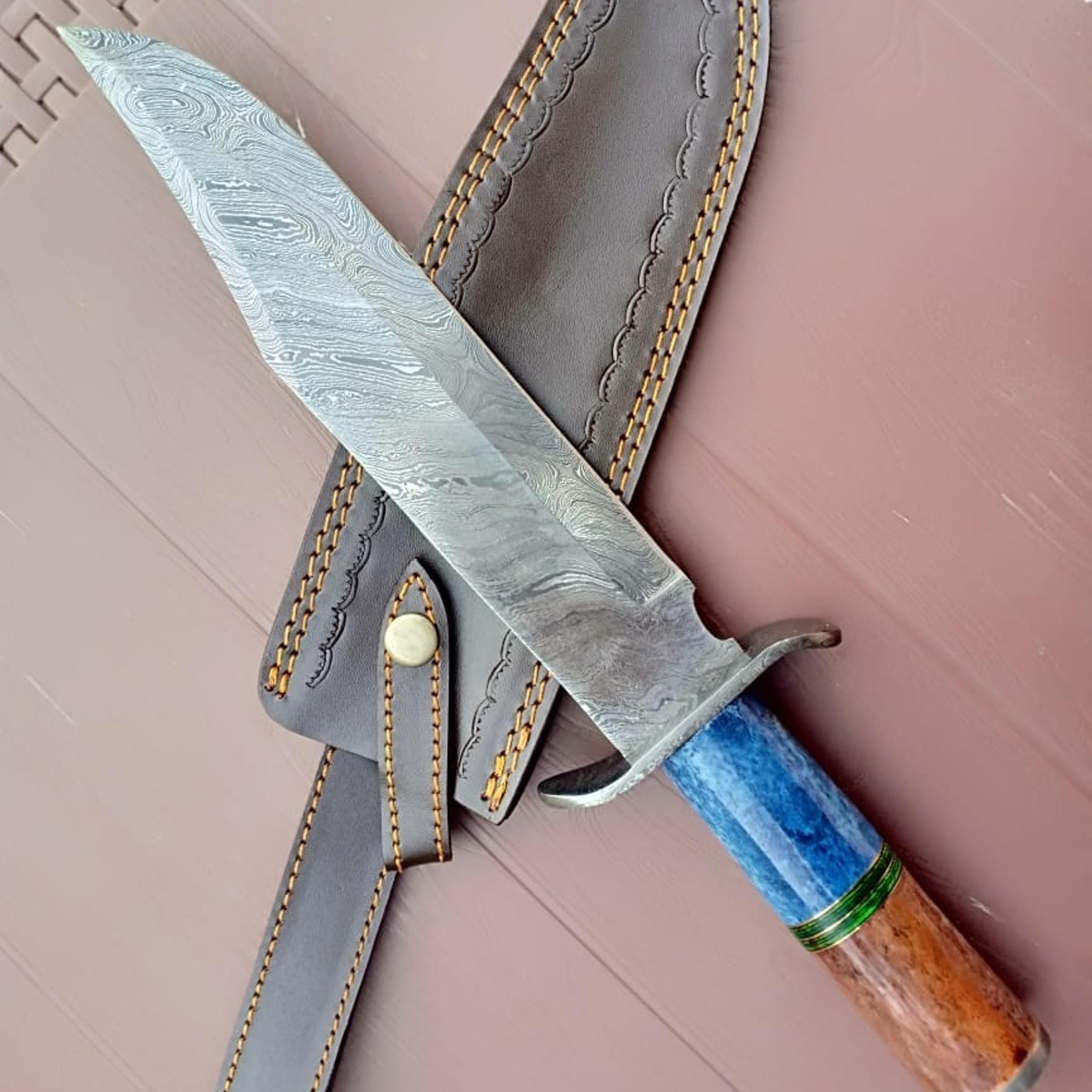 12 inches handmade damascus steel custom micarta wood handle camping knife