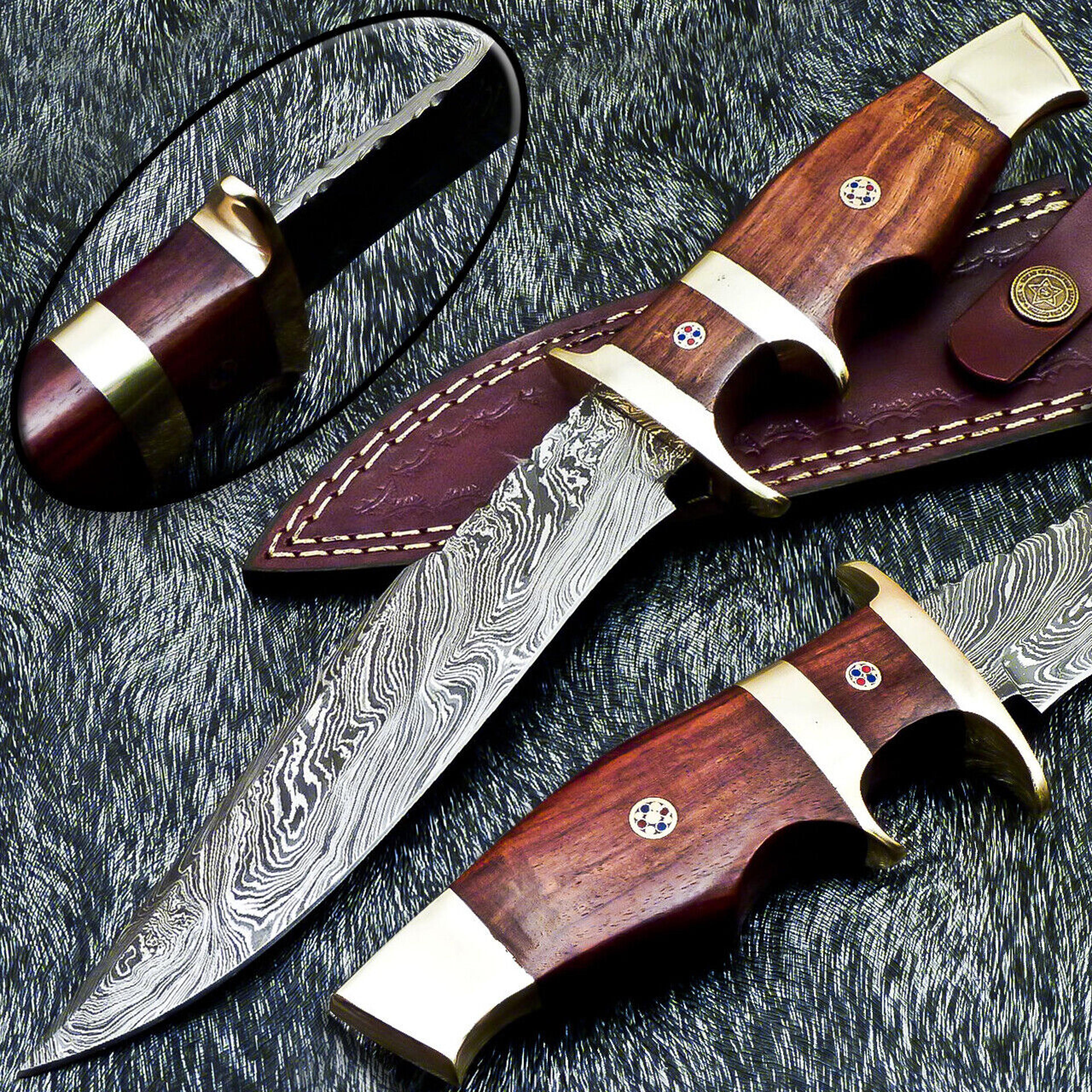 antique bowie knife, hand forged damascus steel, 12.0" hunting knife with wood handle
