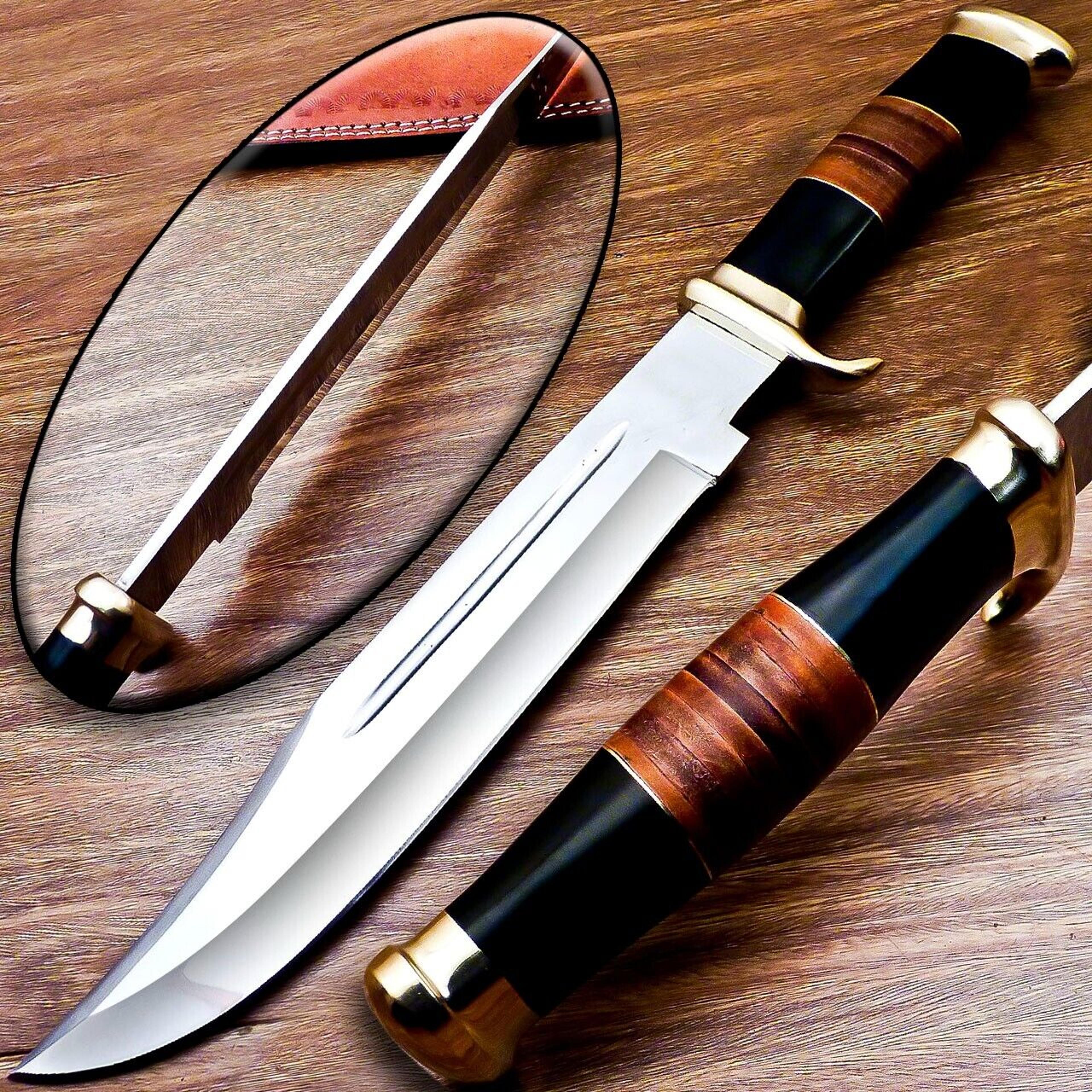 rare blade 18 inch bowie knife, hunting knife, custom bowie knife with brass bolster