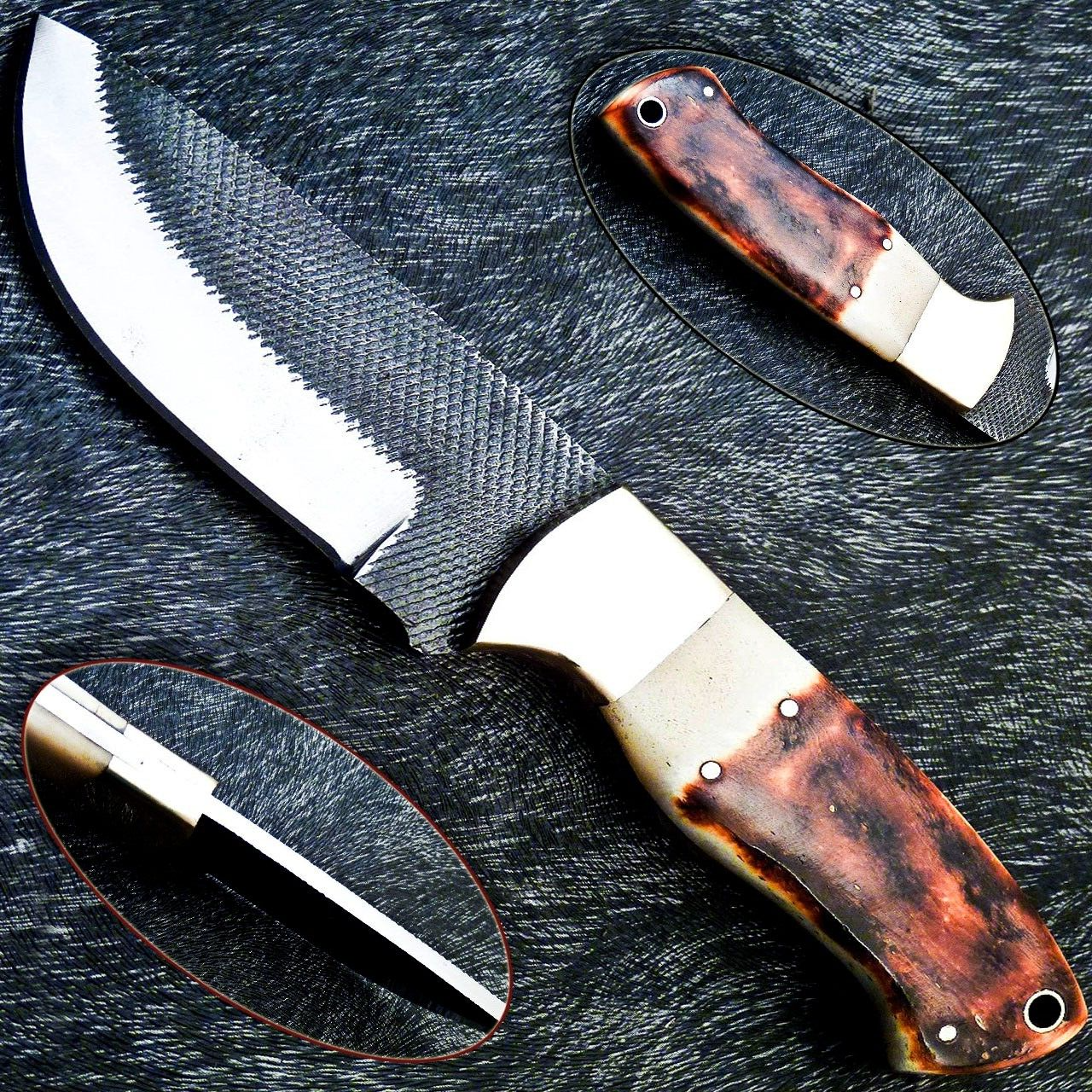 carbon file steel fixed blade skinning camping knife hand forged with cover