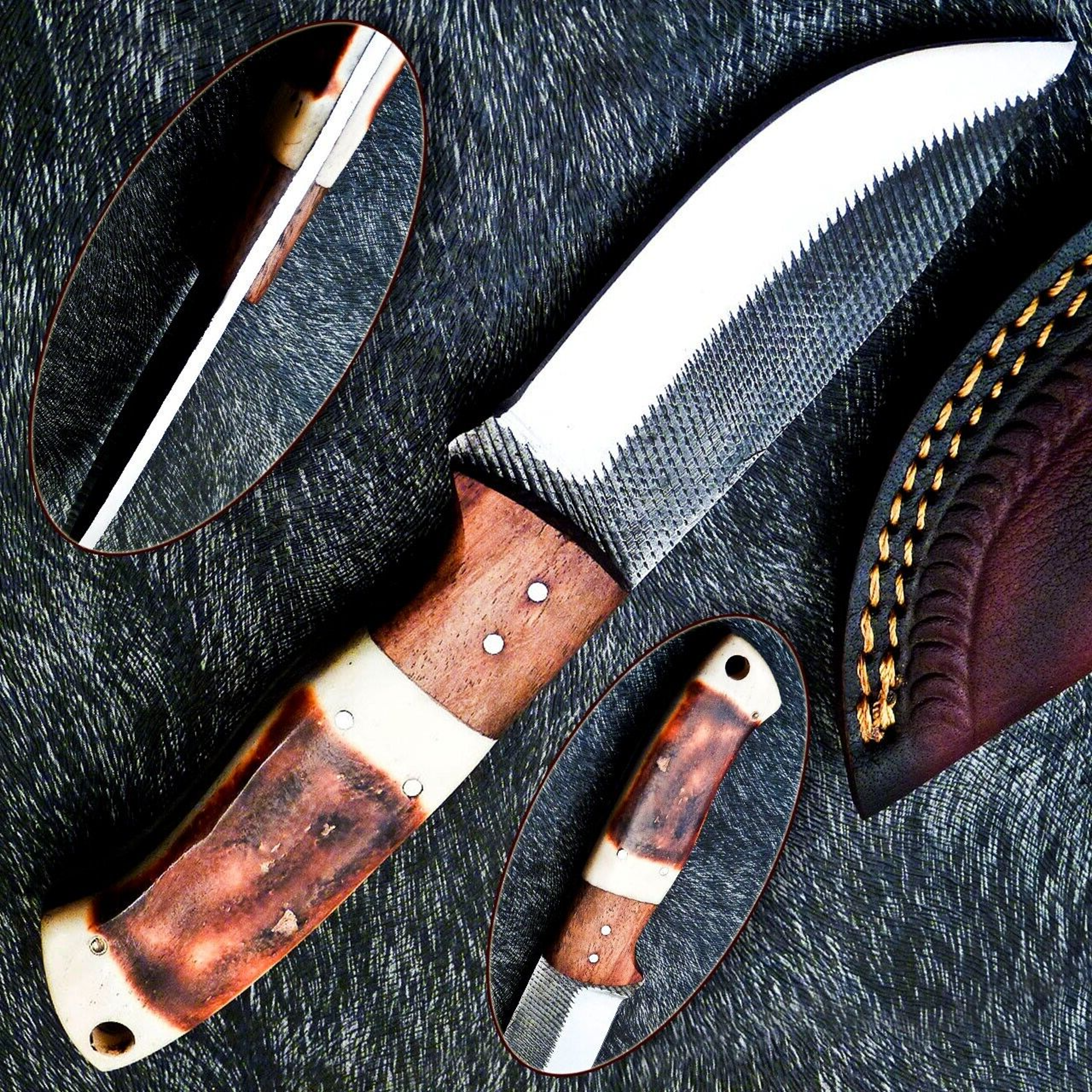 fixed blade skinning camping knife carbon fire steel knife, camping and hunting use