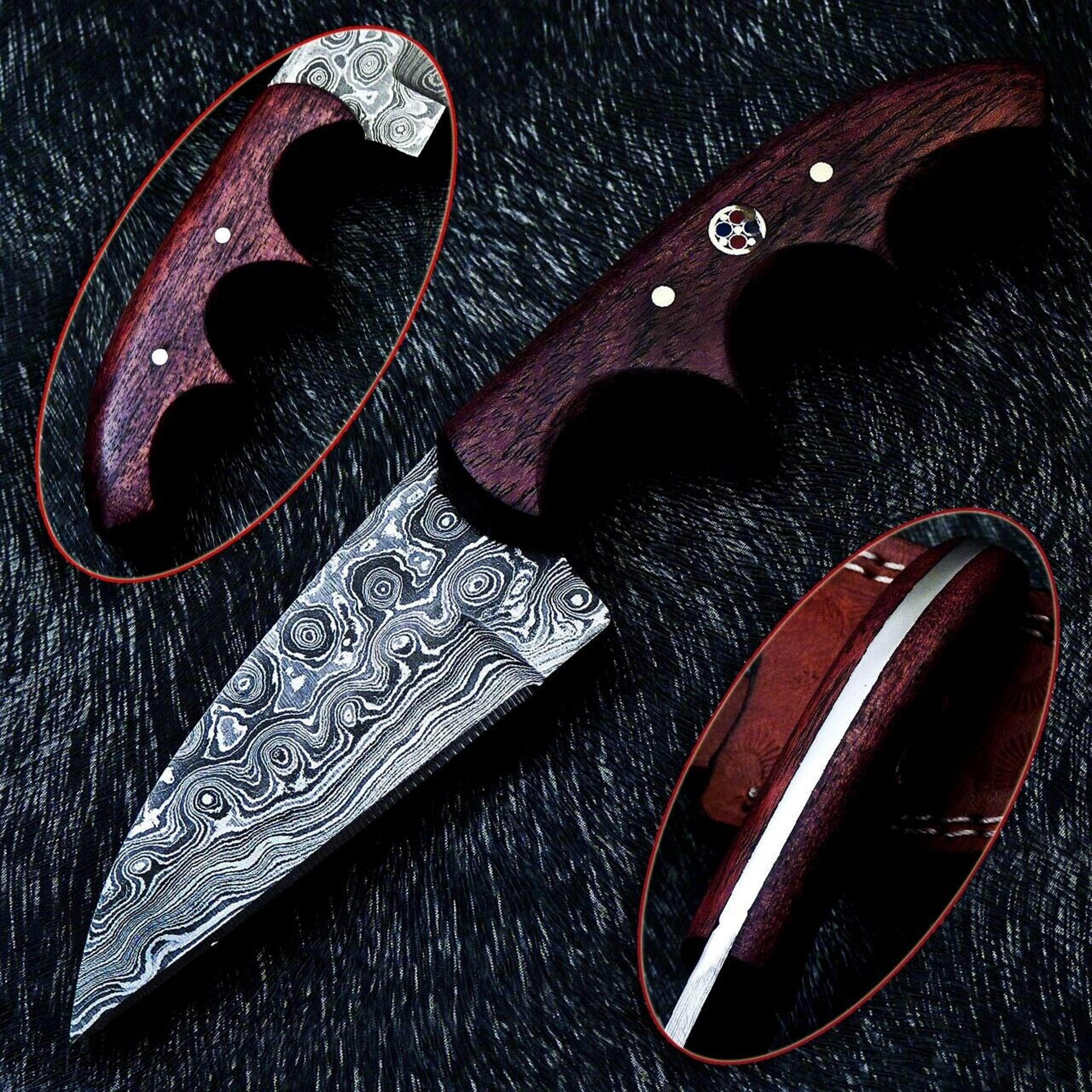 camping steel knife handmade hard wood handle with leather sheath