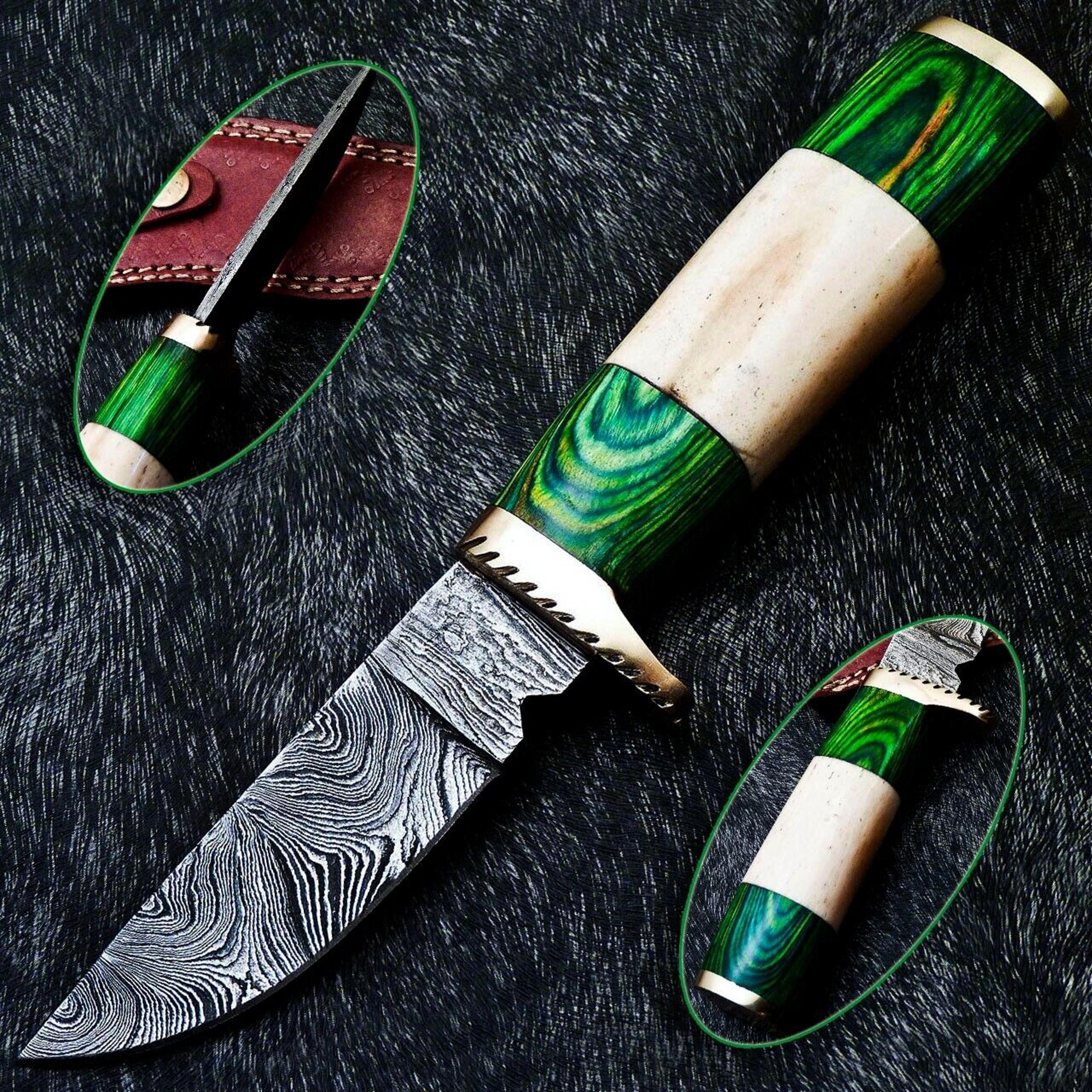hand forged damascus full tang bowie hunting knife for camping with sheath