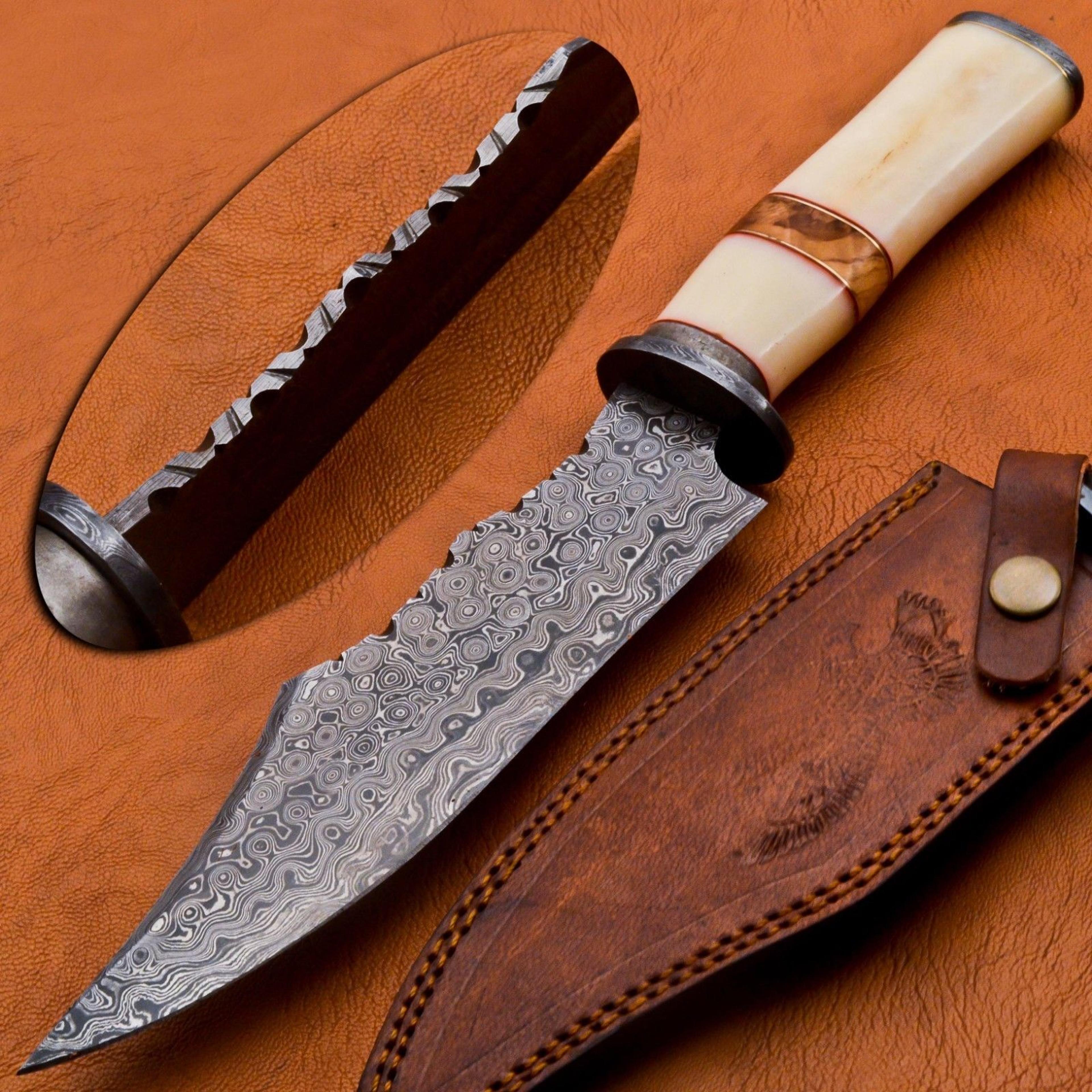 11 inches custom handmade damascus steel tactical knife with camel bone handle