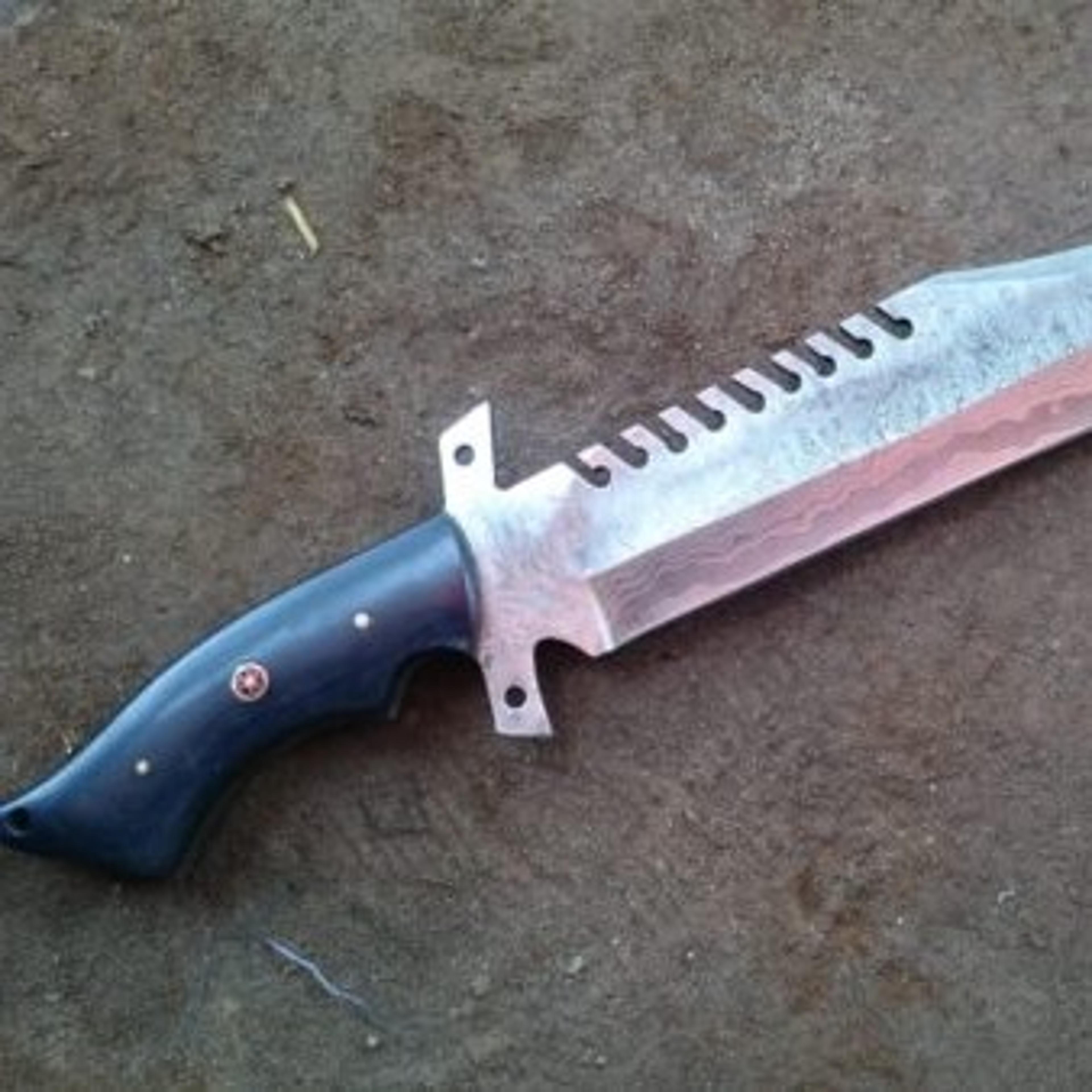 14 inches handmade damascus steel micarta wood handle punisher knife