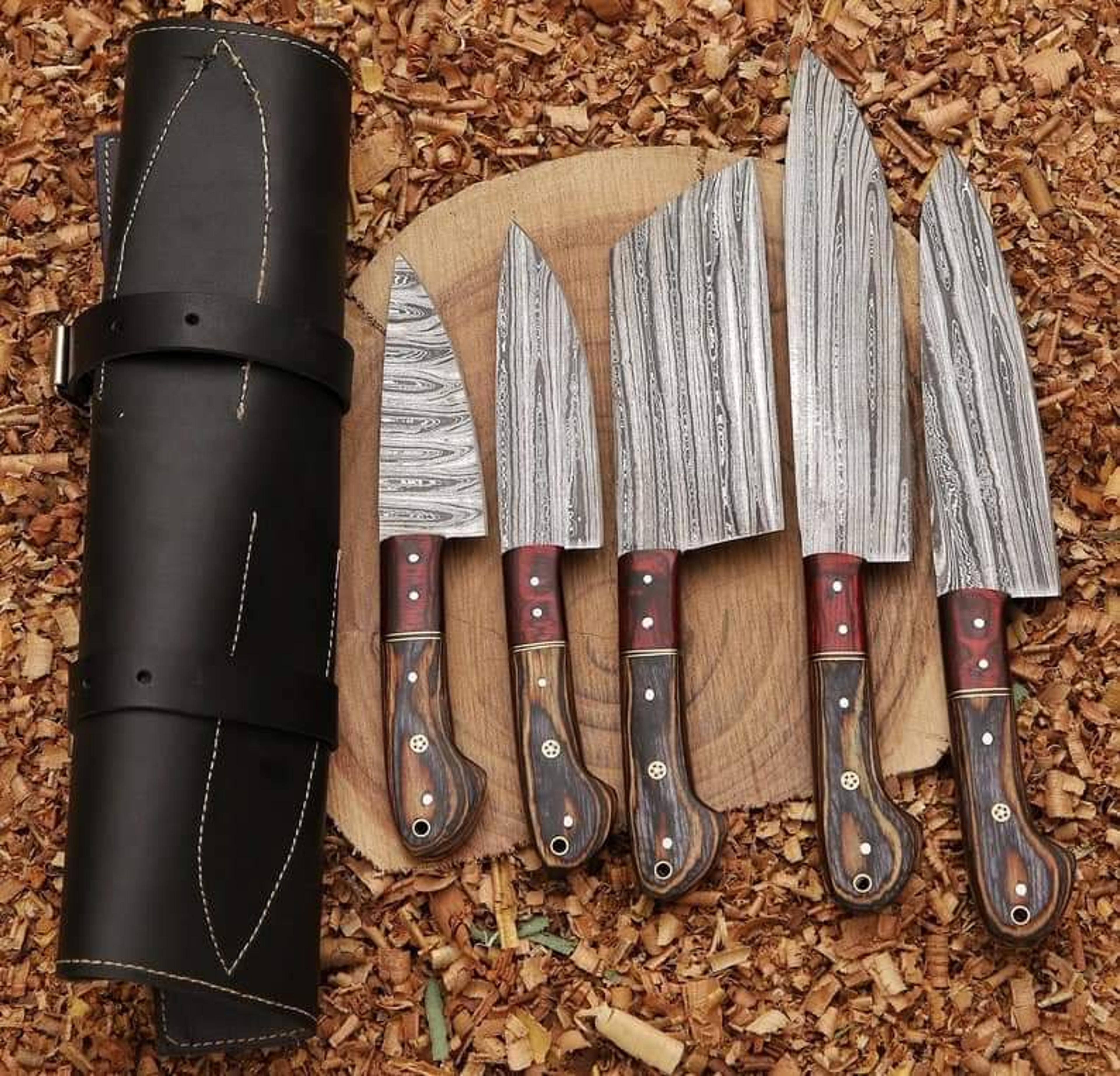 carbon steel chef knives, of 5pieces, custom handmade, handmade chef knives set ,personalized gift for mother
