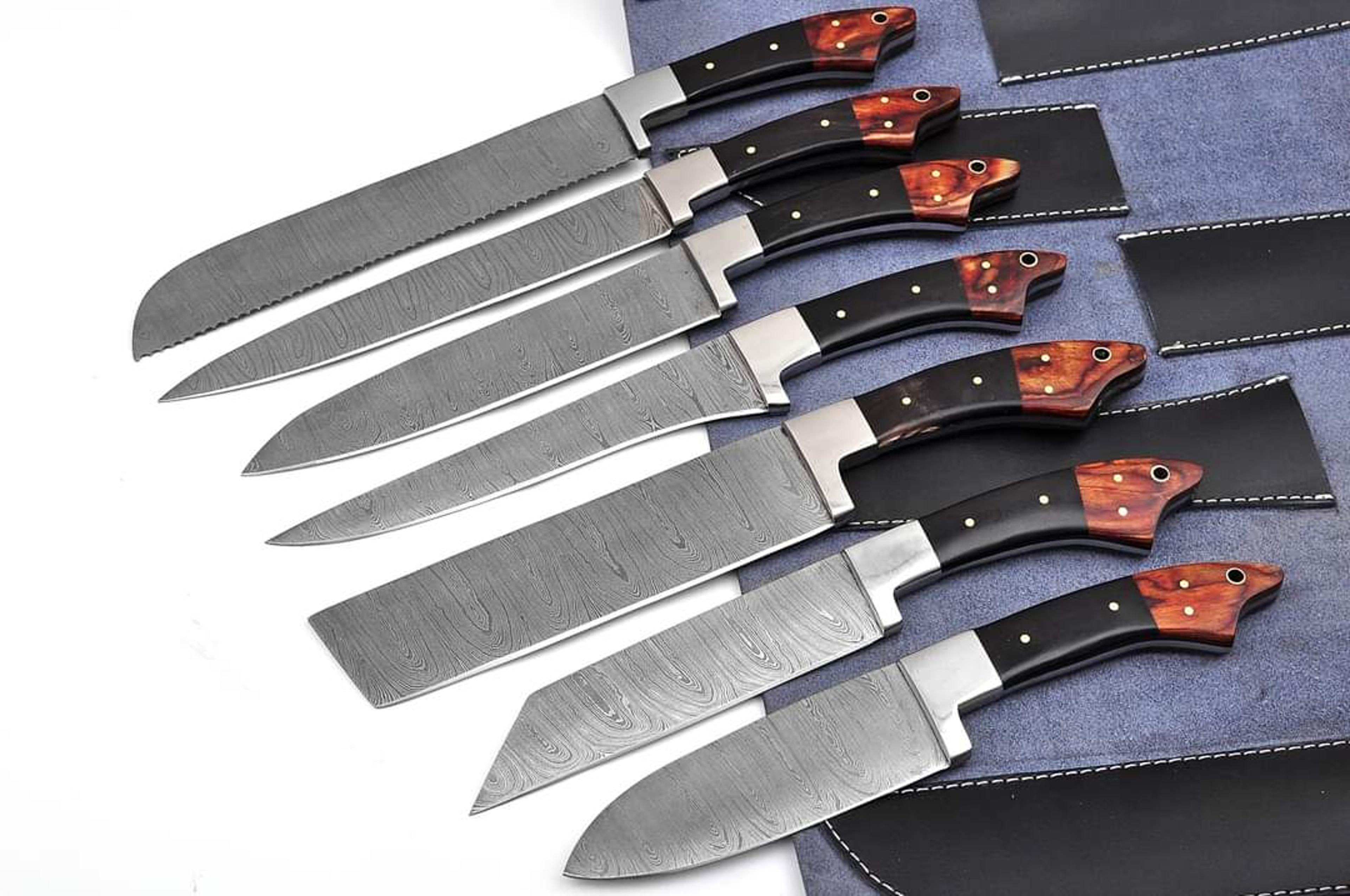 carbon-steel-chef-knives, of 7pieces, custom handmade, handmade chef knives set ,personalized gift for mother