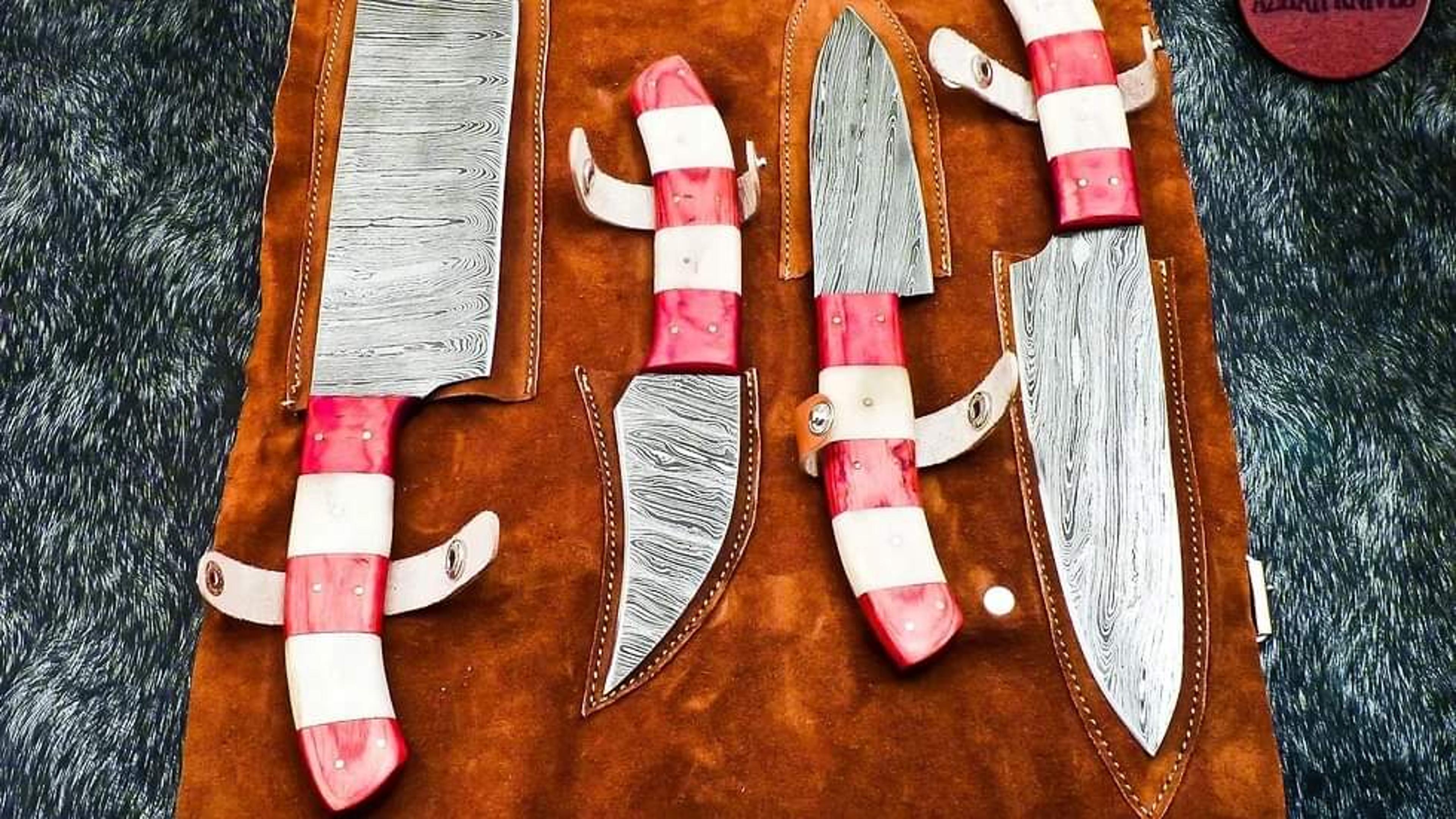 carbon-steel-chef-knives, of 4pieces, custom handmade, handmade chef knives set ,personalized gift for mother