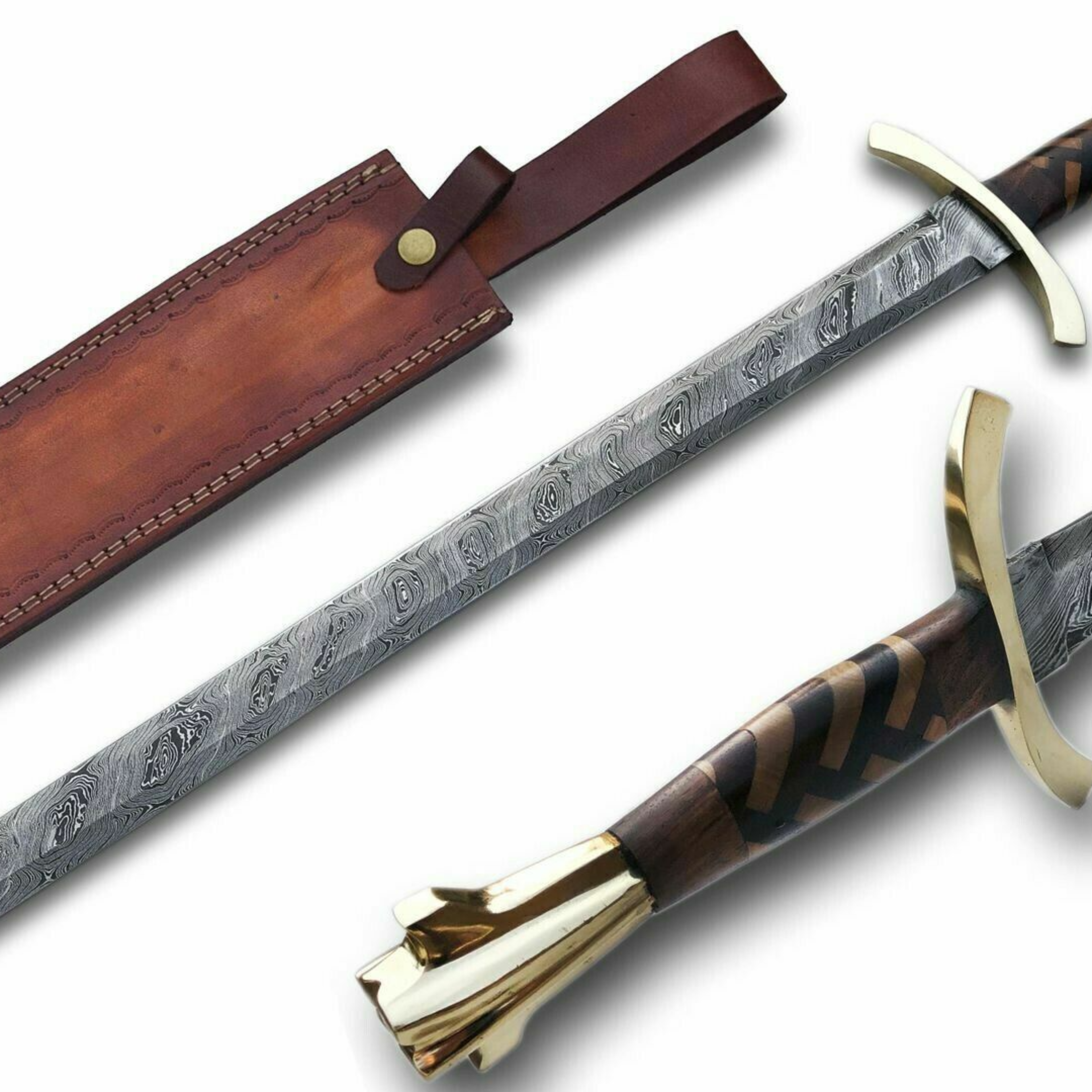 32 inch viking sword: hand forged damascus steel with exquisite rose wood handle - your ultimate weapon for unleashing y