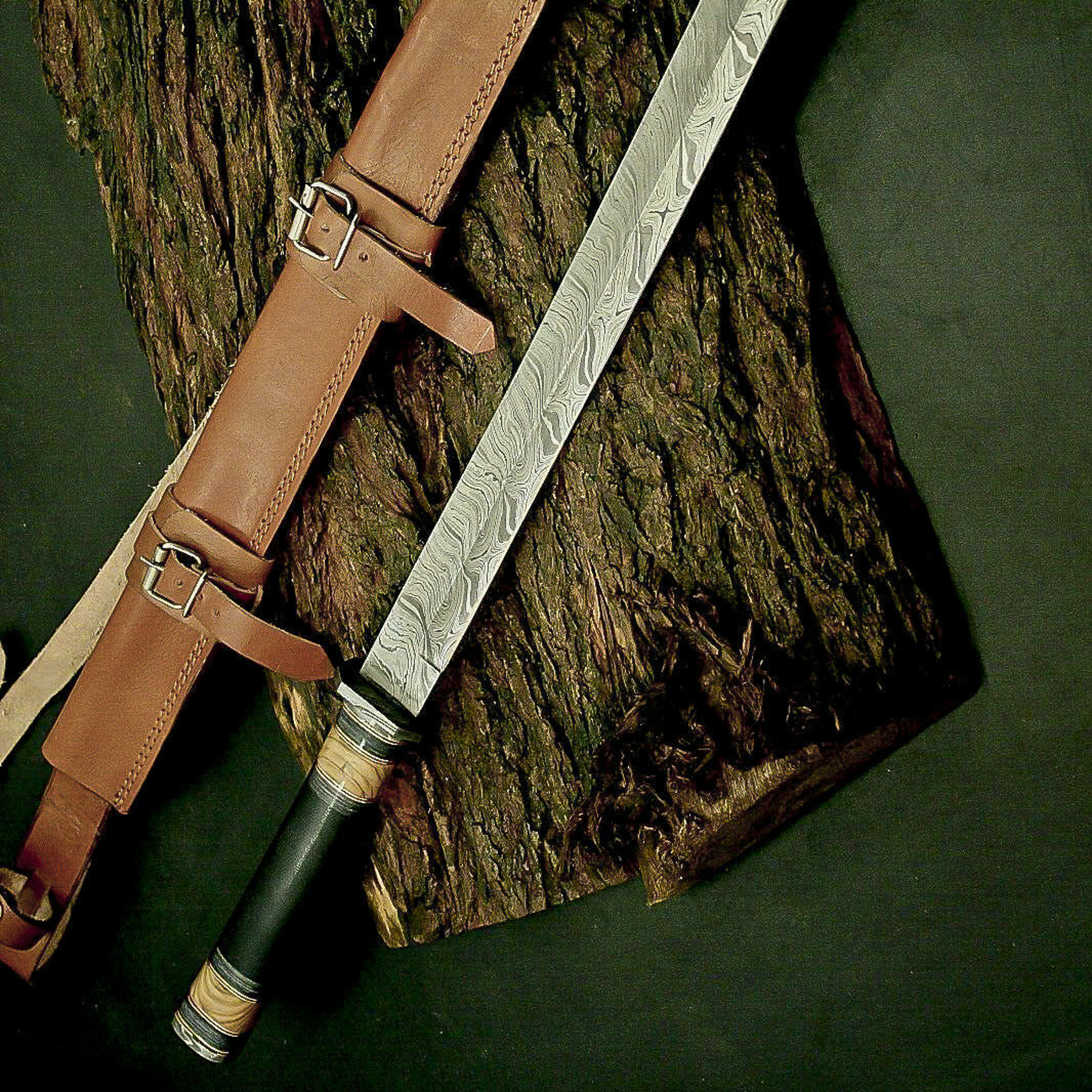 36 inch hand forged damascus steel hunting combat sword katana sword