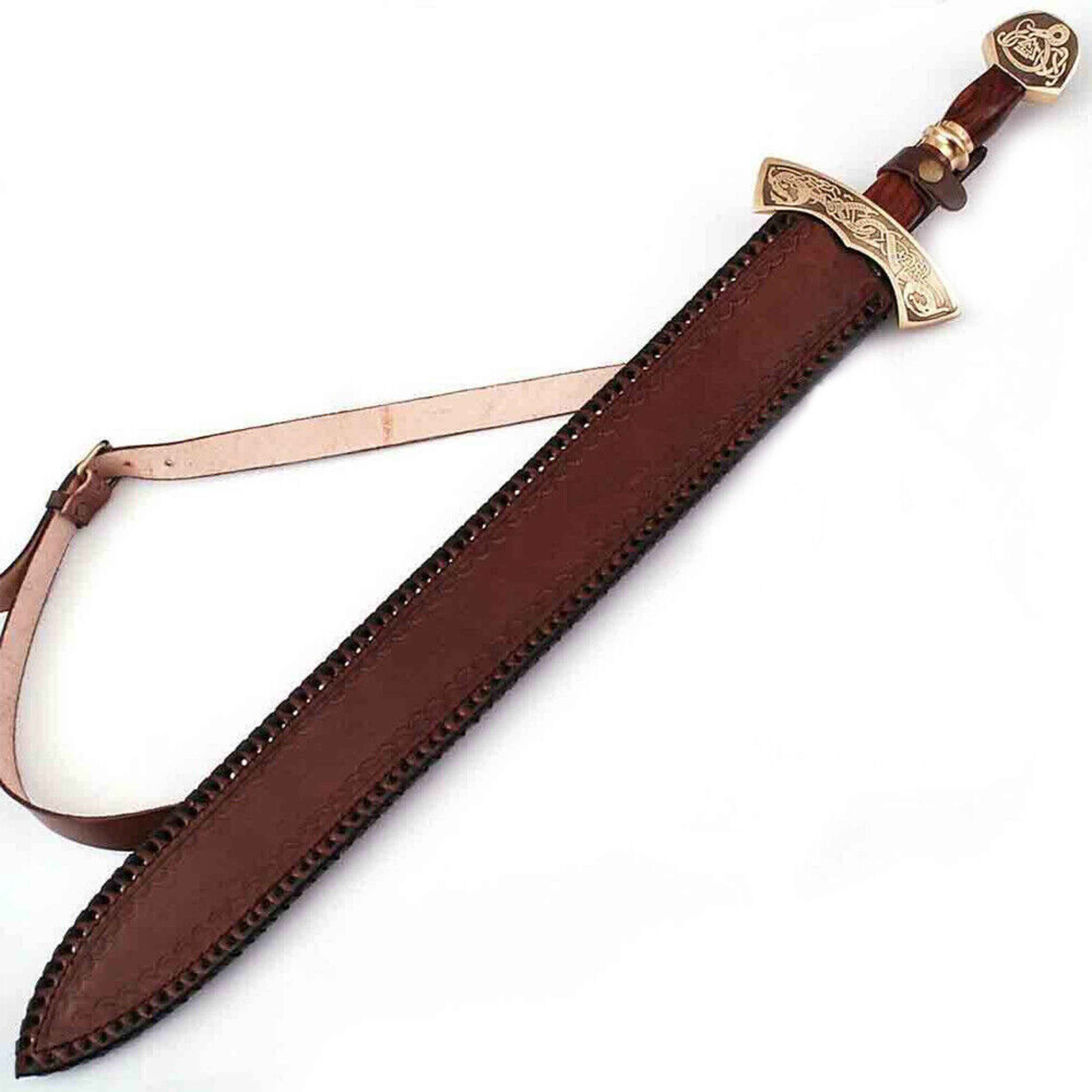 32 inch real long templar sword viking sword hand forged damascus steel with rose wood handle