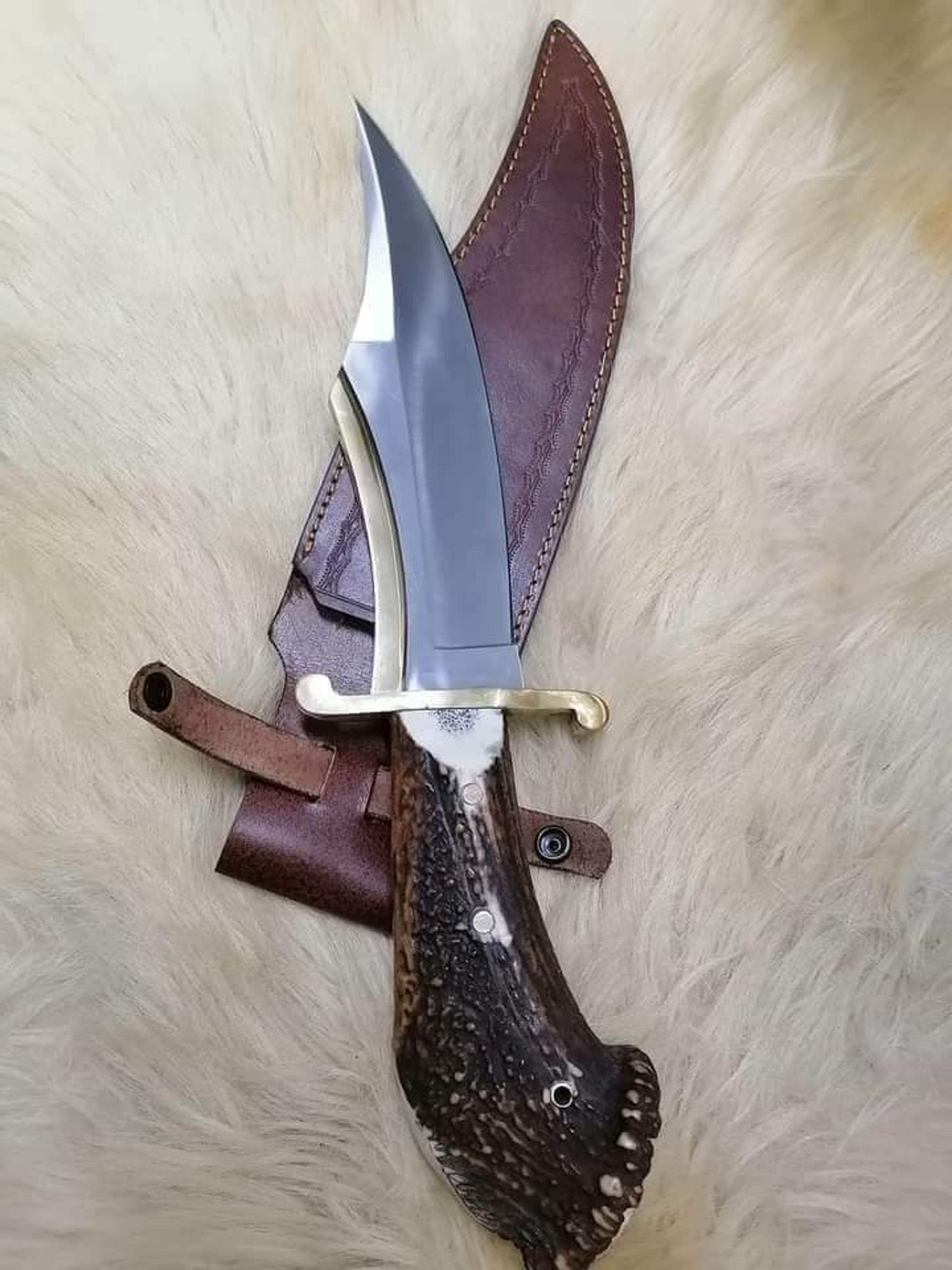 "stainless-steel-knife"hunting-knife-with sheath"fixed-blade-camping-knife, bowie-knife,stake horn crown edge handle.