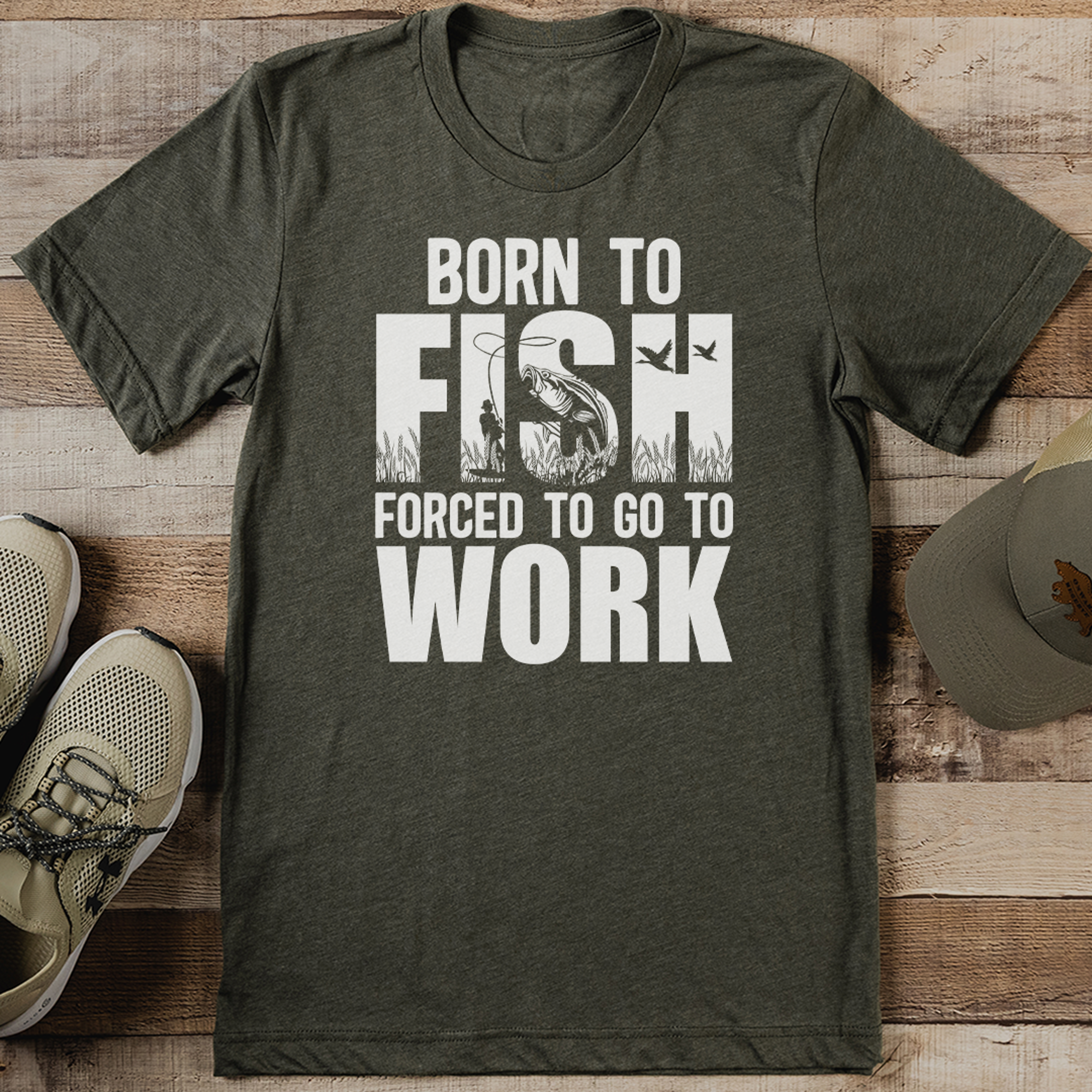 born to fish forced to go to work tee