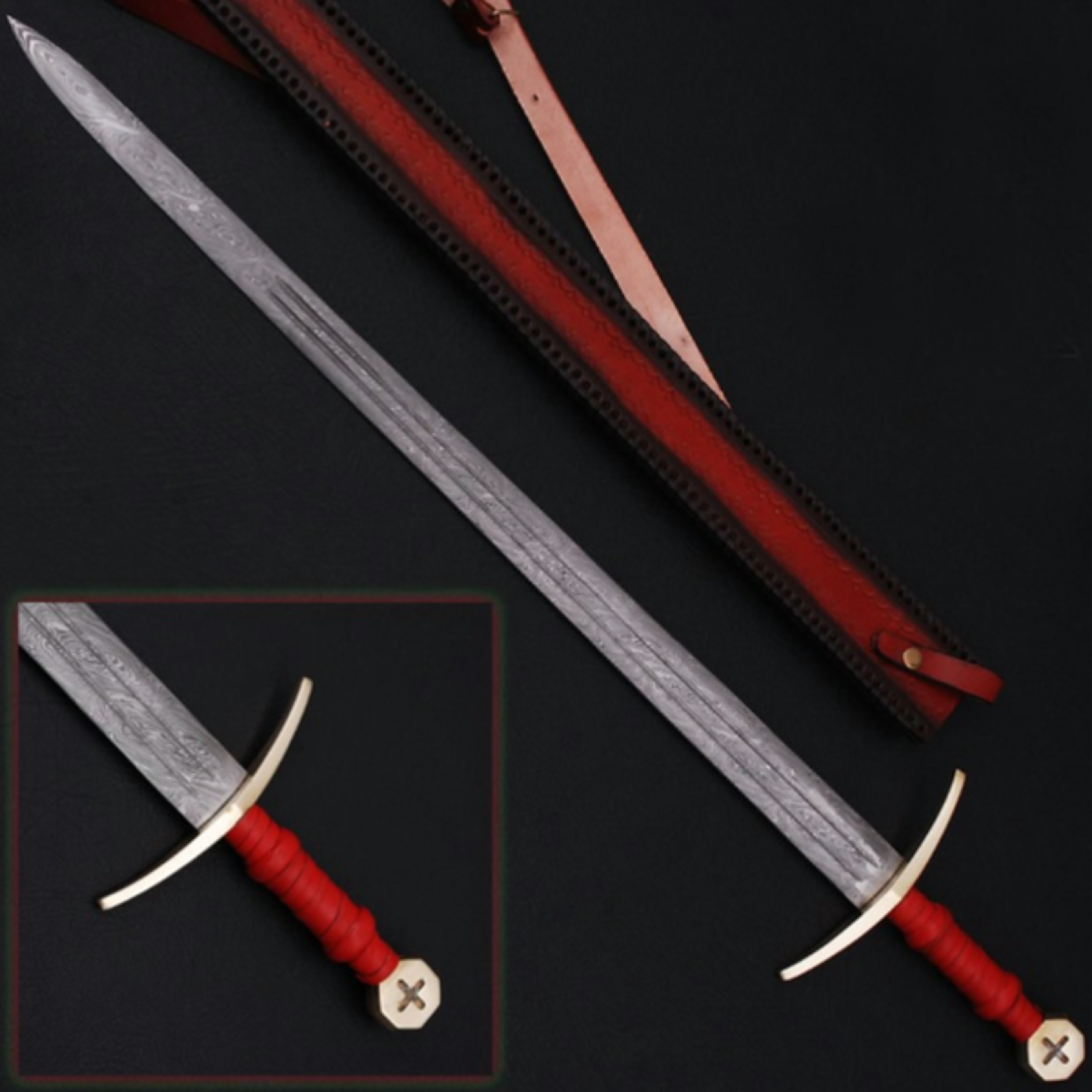 knights templar damascus steel medieval sword - quest for fire