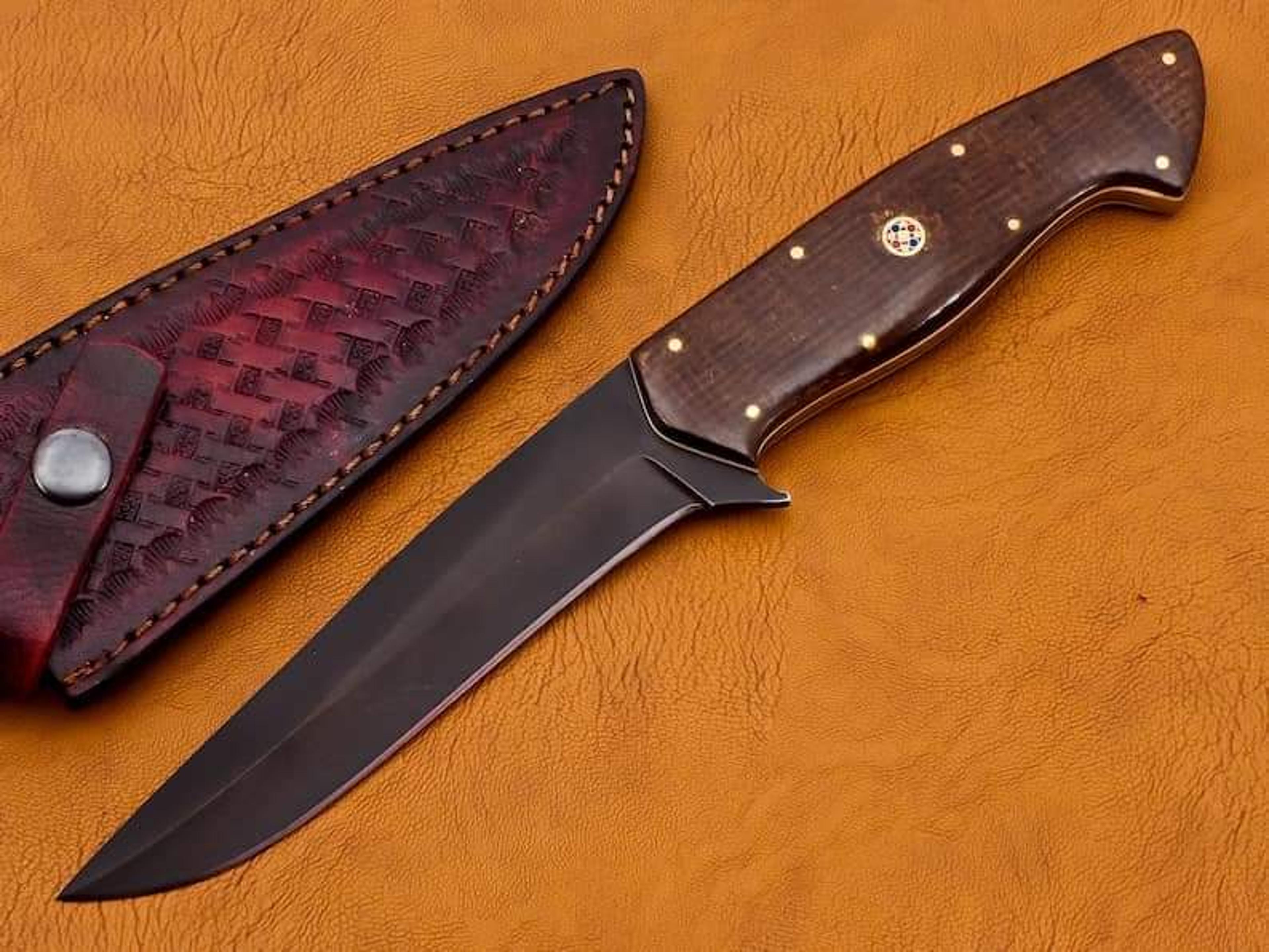 carbon steel knife, hunting knife with sheath, fixed blade camping knife, bowie knife, handmade knives, gifts for men