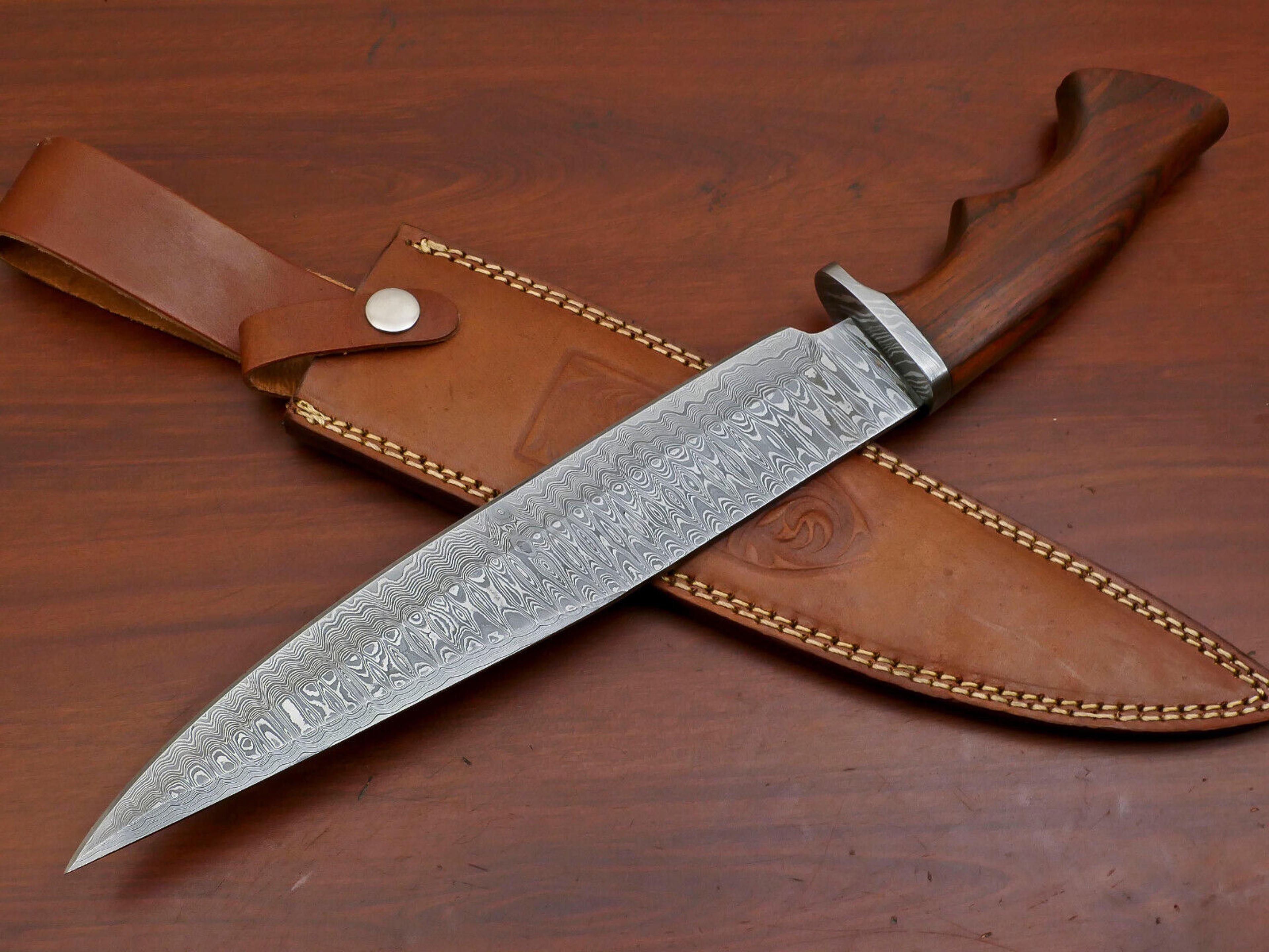 custom forged handmade damascus blade 15" bowie hunting camping knife