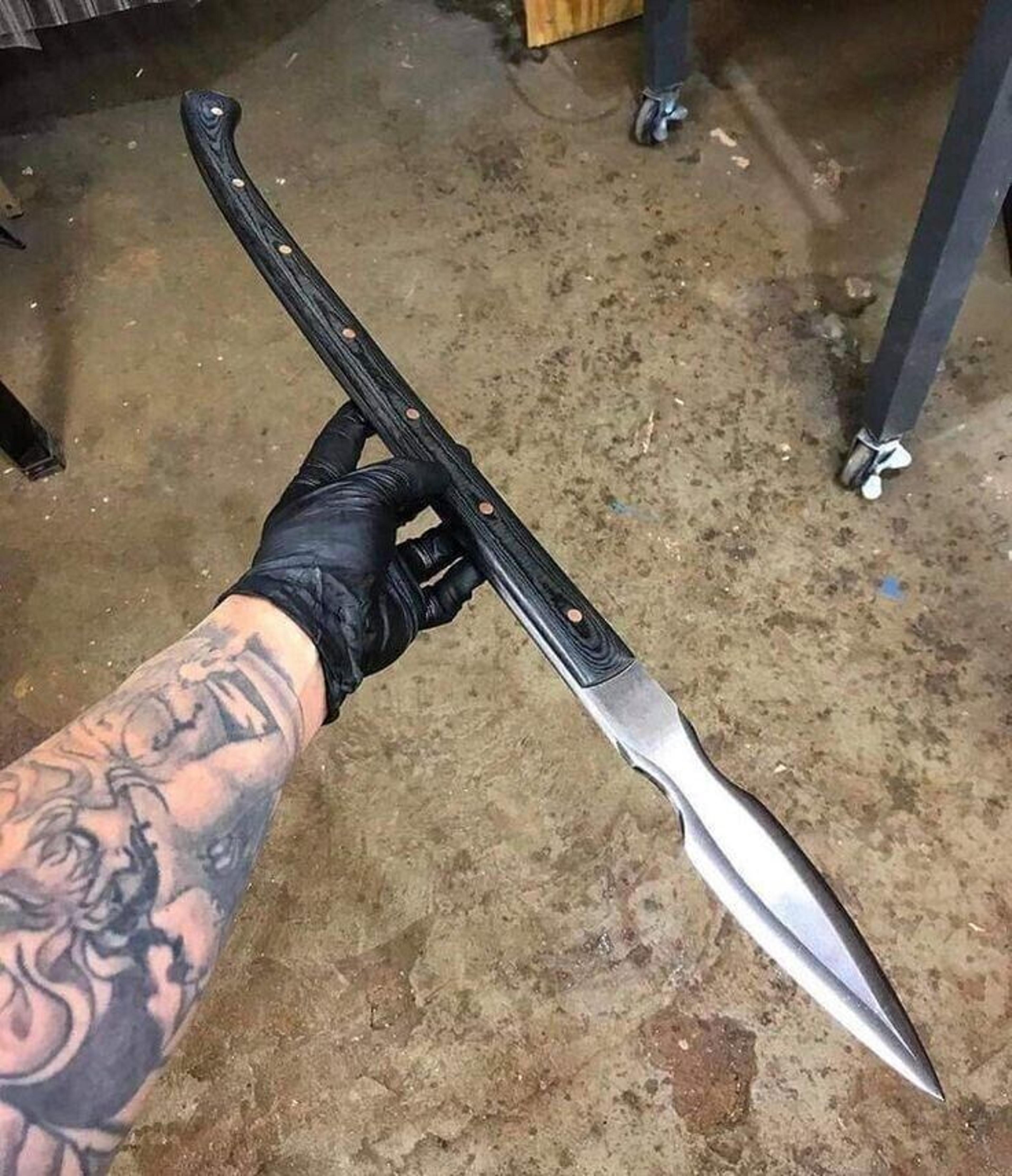 custom handmade d2 tool steel hunting viking spear dagger knife with leather