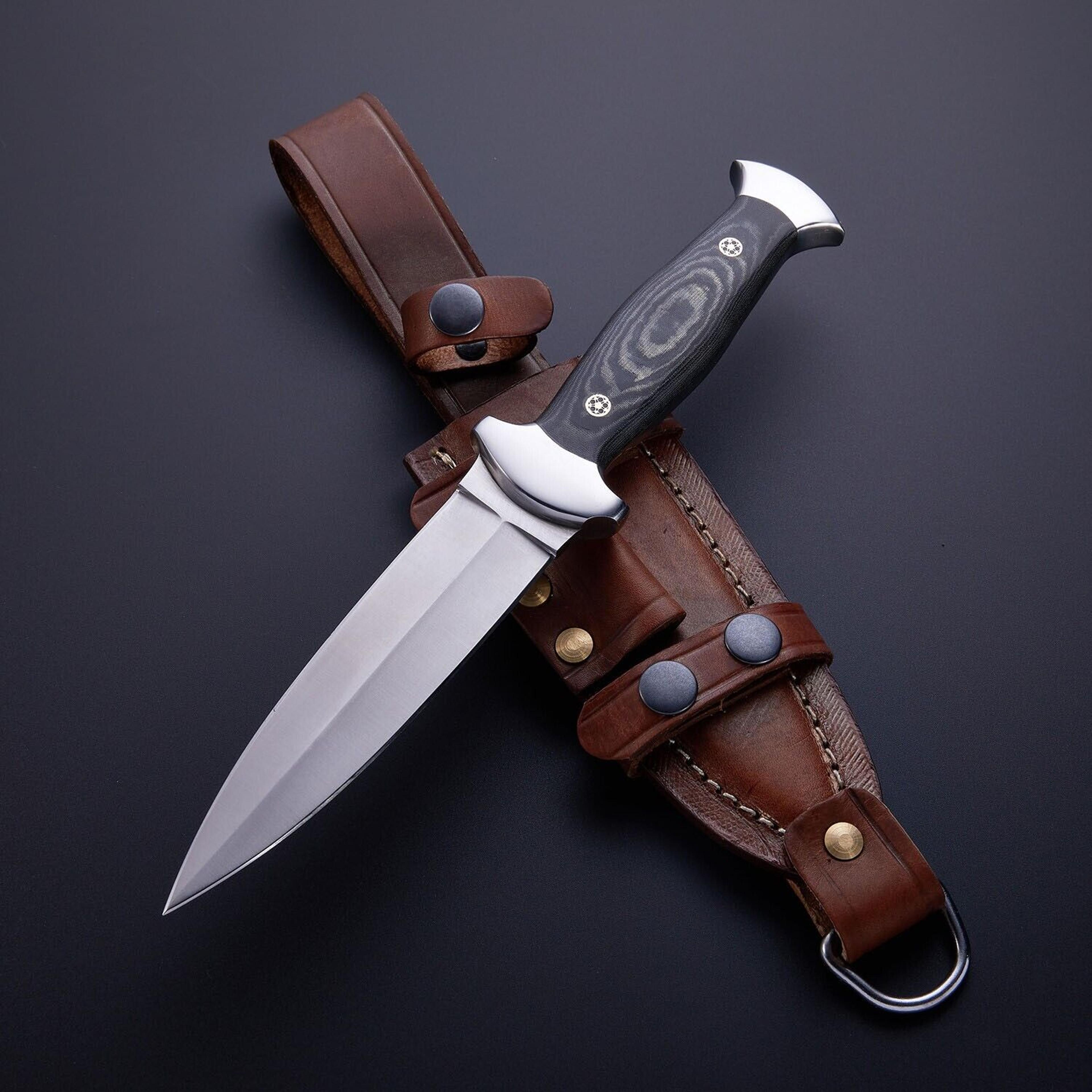 tactical d2 tool steel full tang fixed blade double edge dagger knife w/sheath