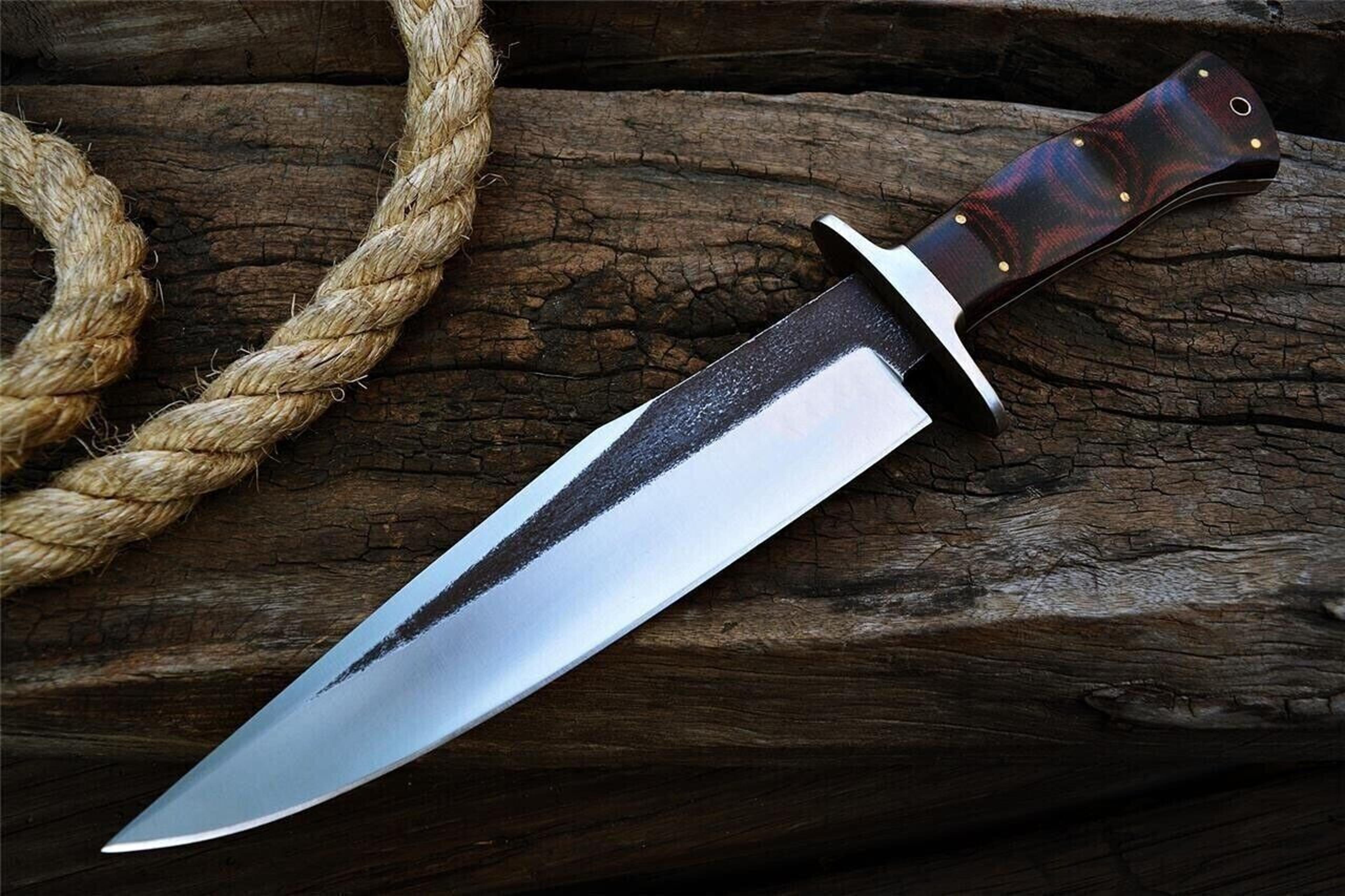 handmade carbon steel hunting bowie knife w/ sheath | bushcraft survival knife