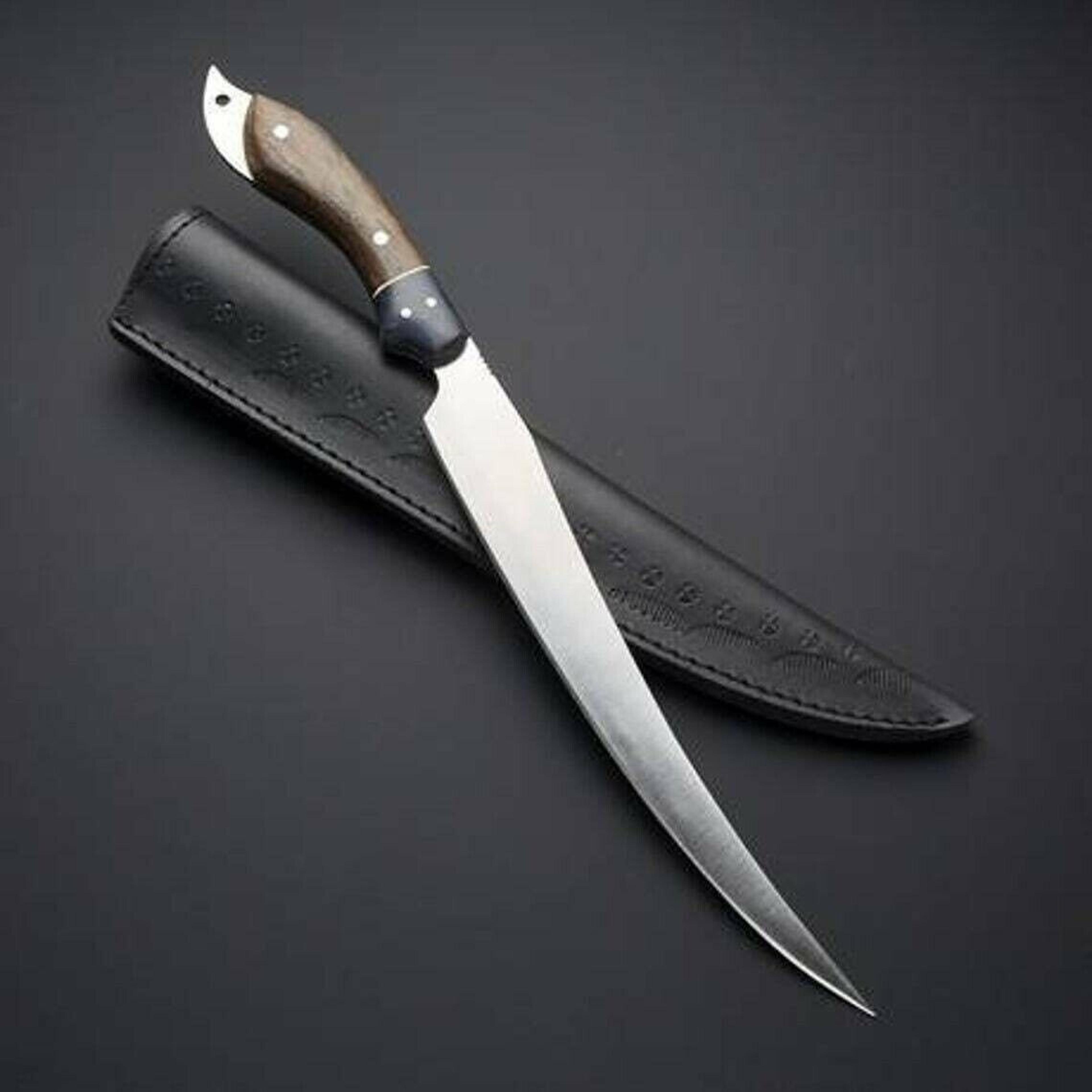 custom handmade d2-tool steel fixed blade fillet knife with wood handle