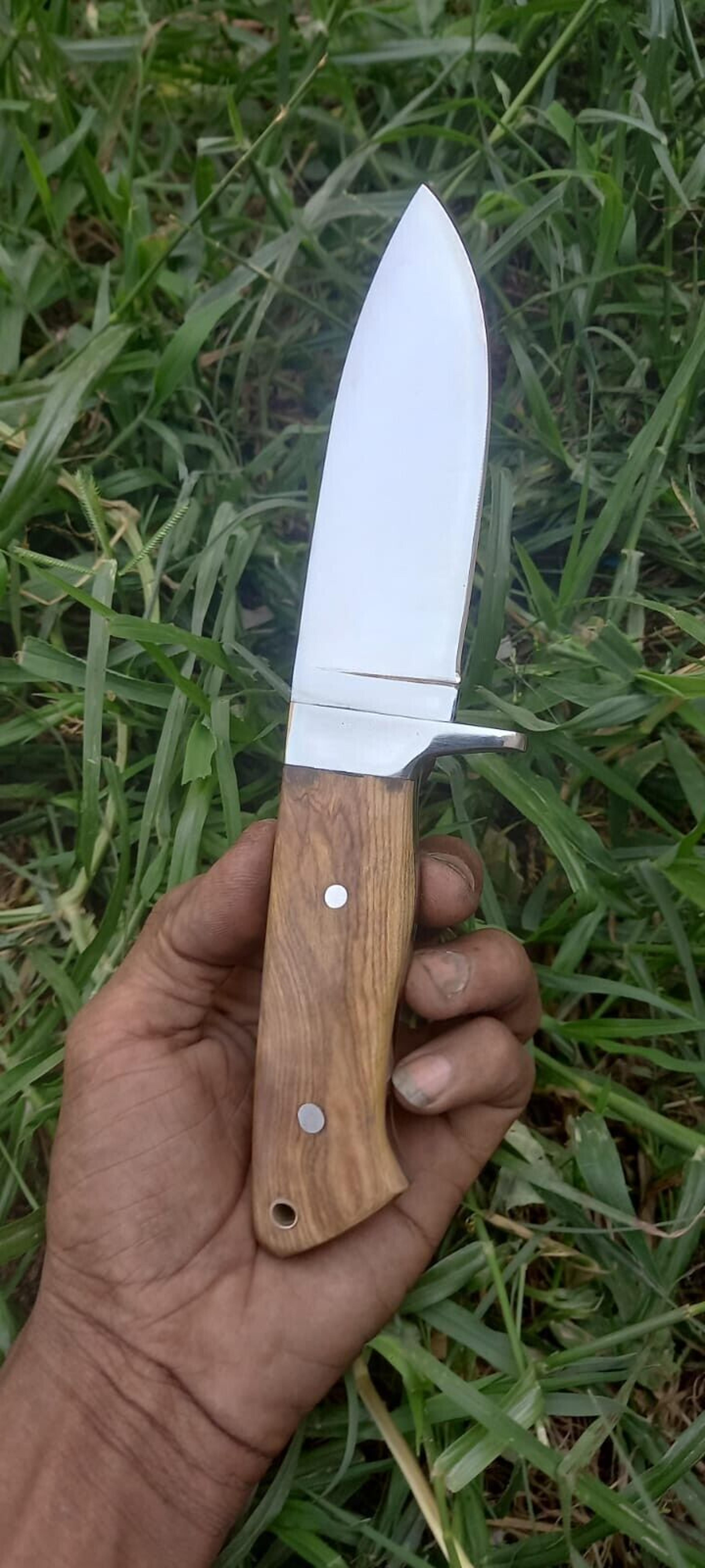 custom handmade d2 steel 8" wood handle mirror polished hunting/survival knife