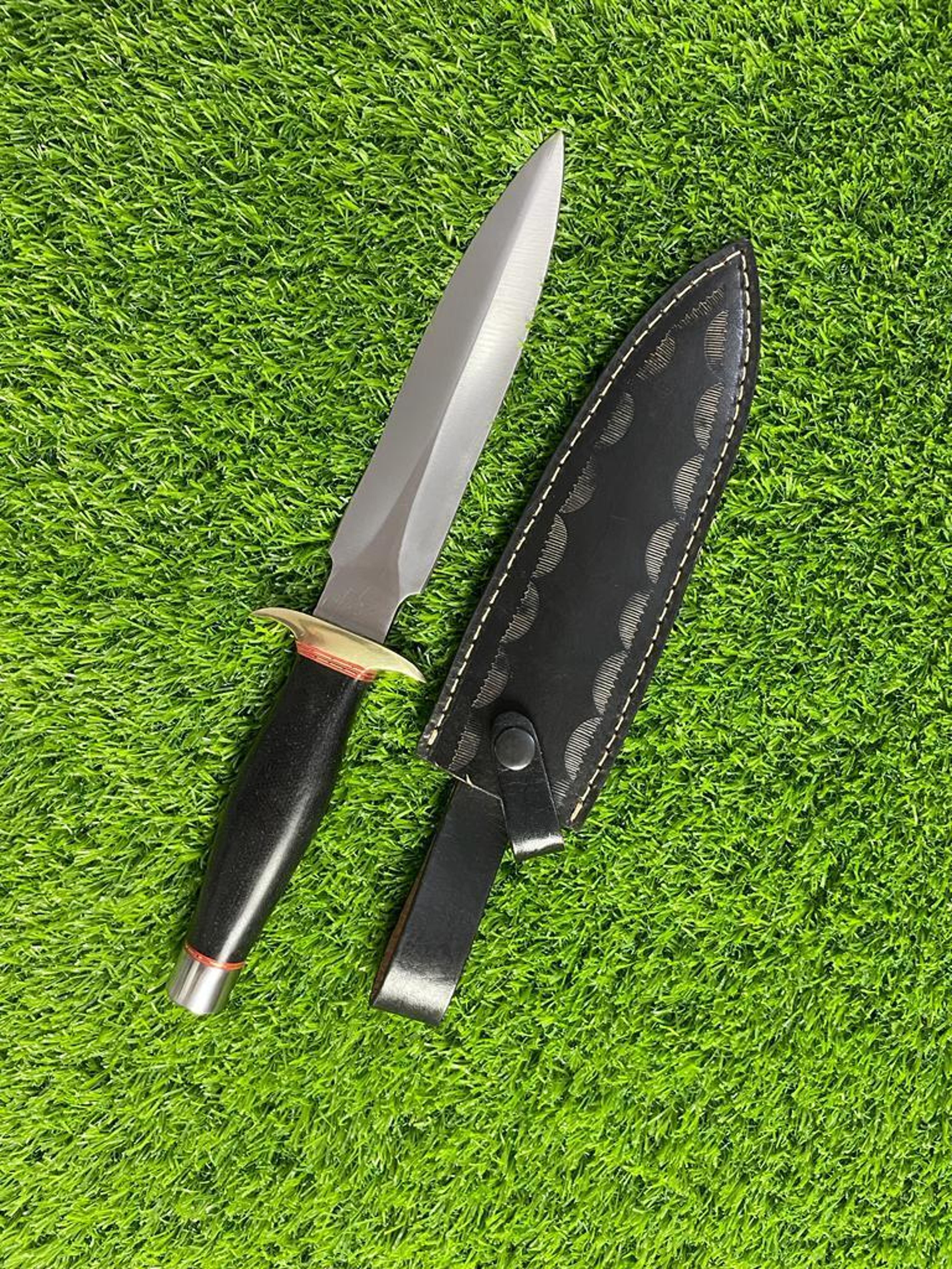 custom handmade d2 steel dagger bowie knife with brass & micarta handle & sheath
