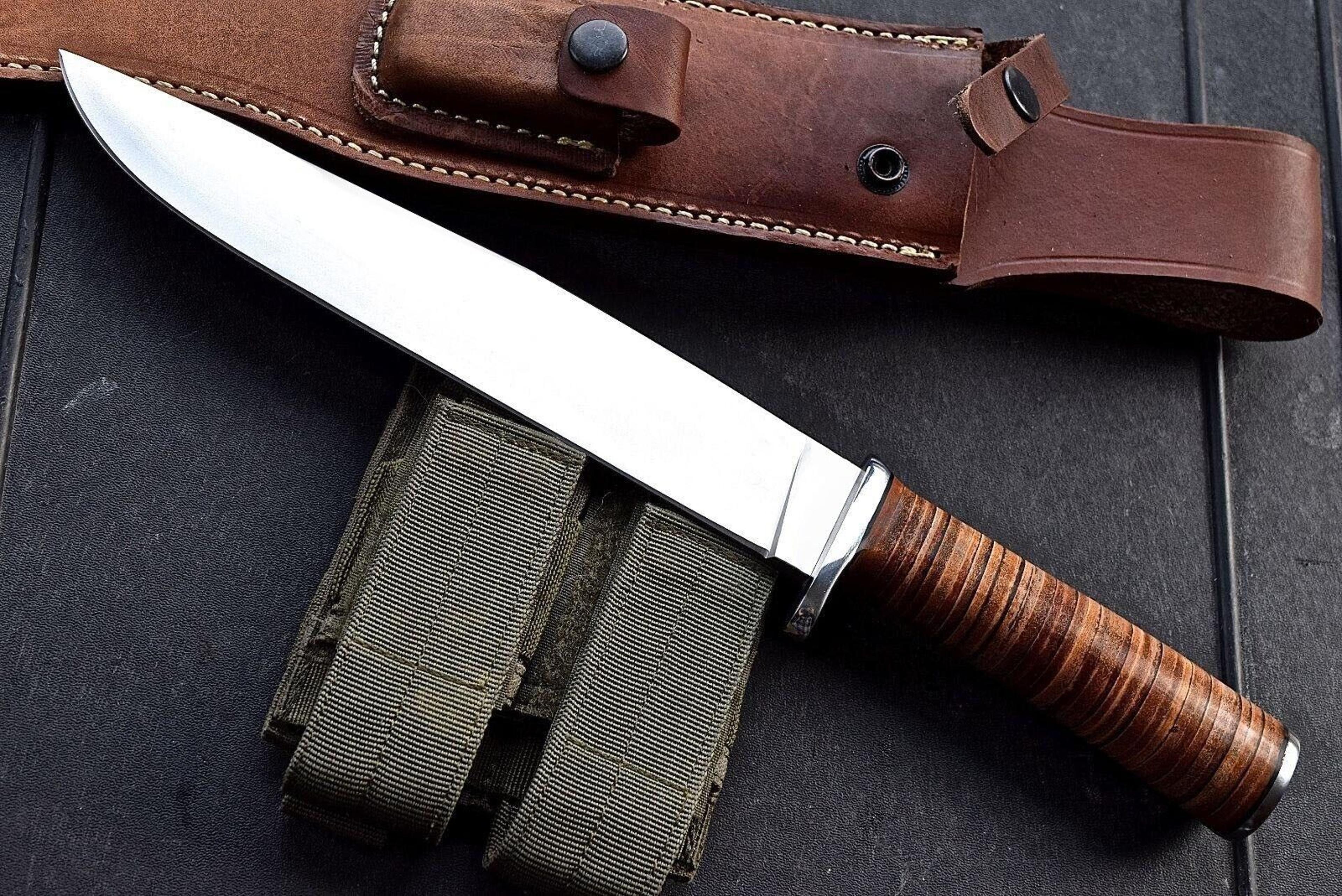 custom handmade d2 tool steel full tang fixed blade bowie knife with sheath