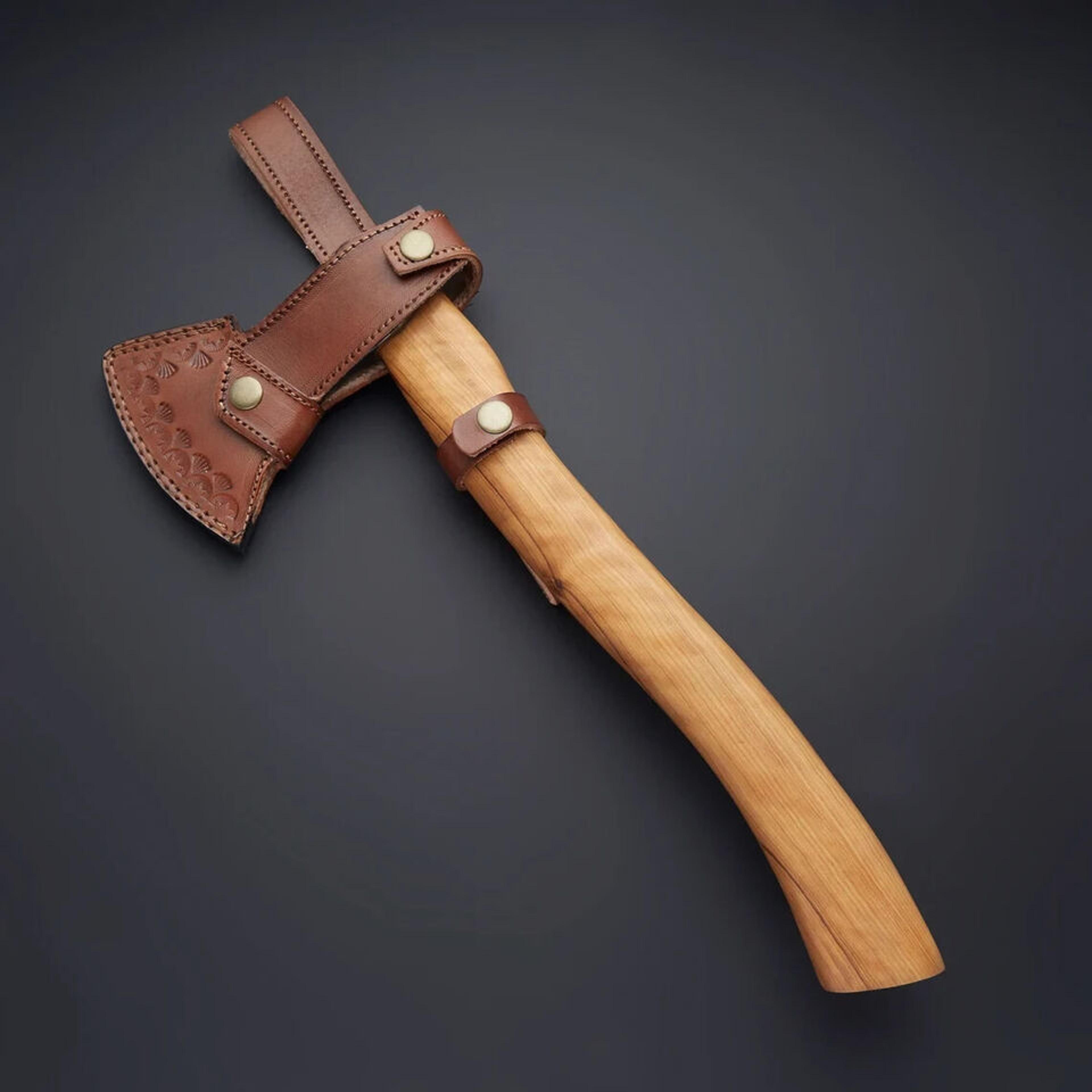 custom hand forged high carbon steel regular wood cutting axe with sheath