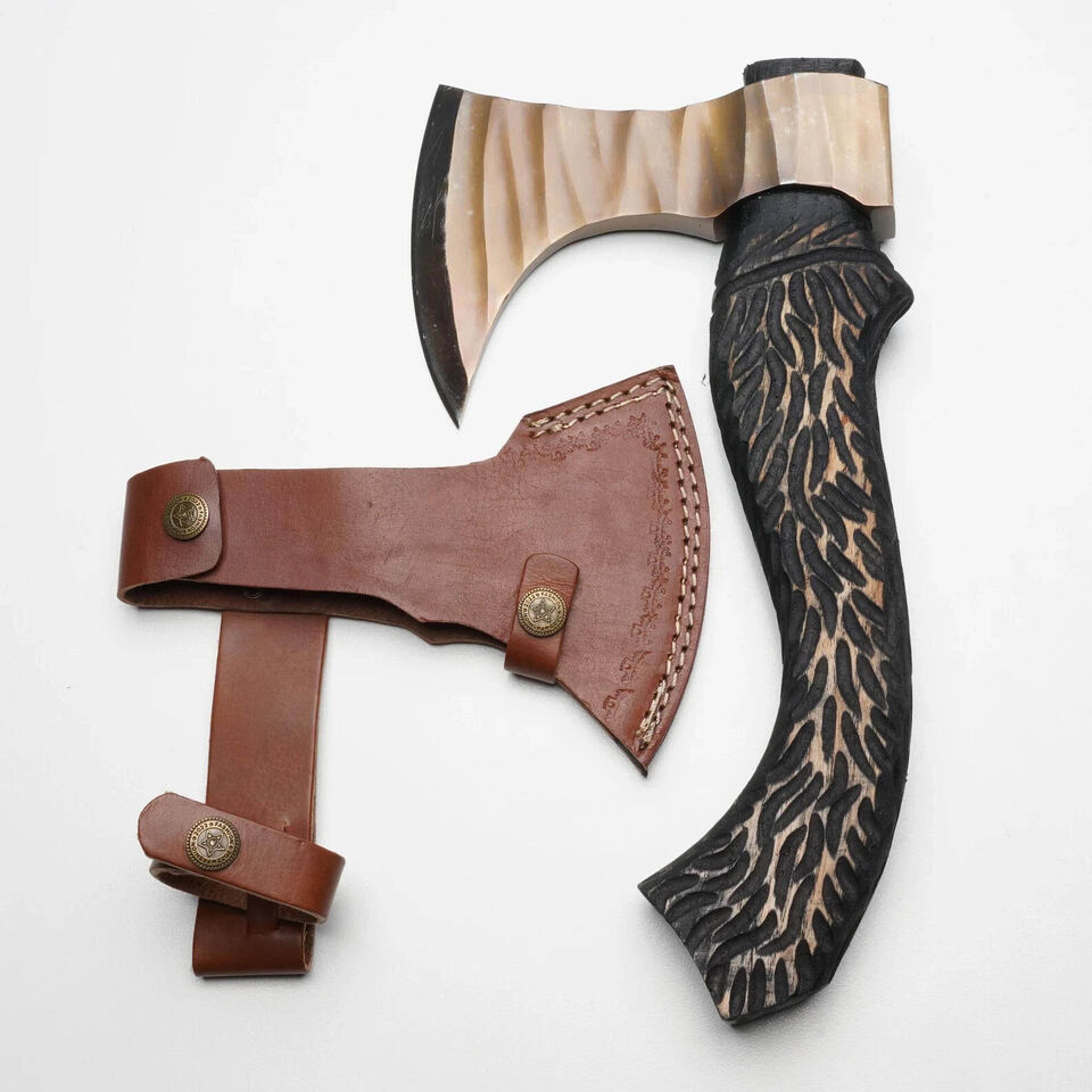 hand forged carbon steel axe head | 512 layer damascus design, 6.5 blade | heavy duty outdoor & collectible tool