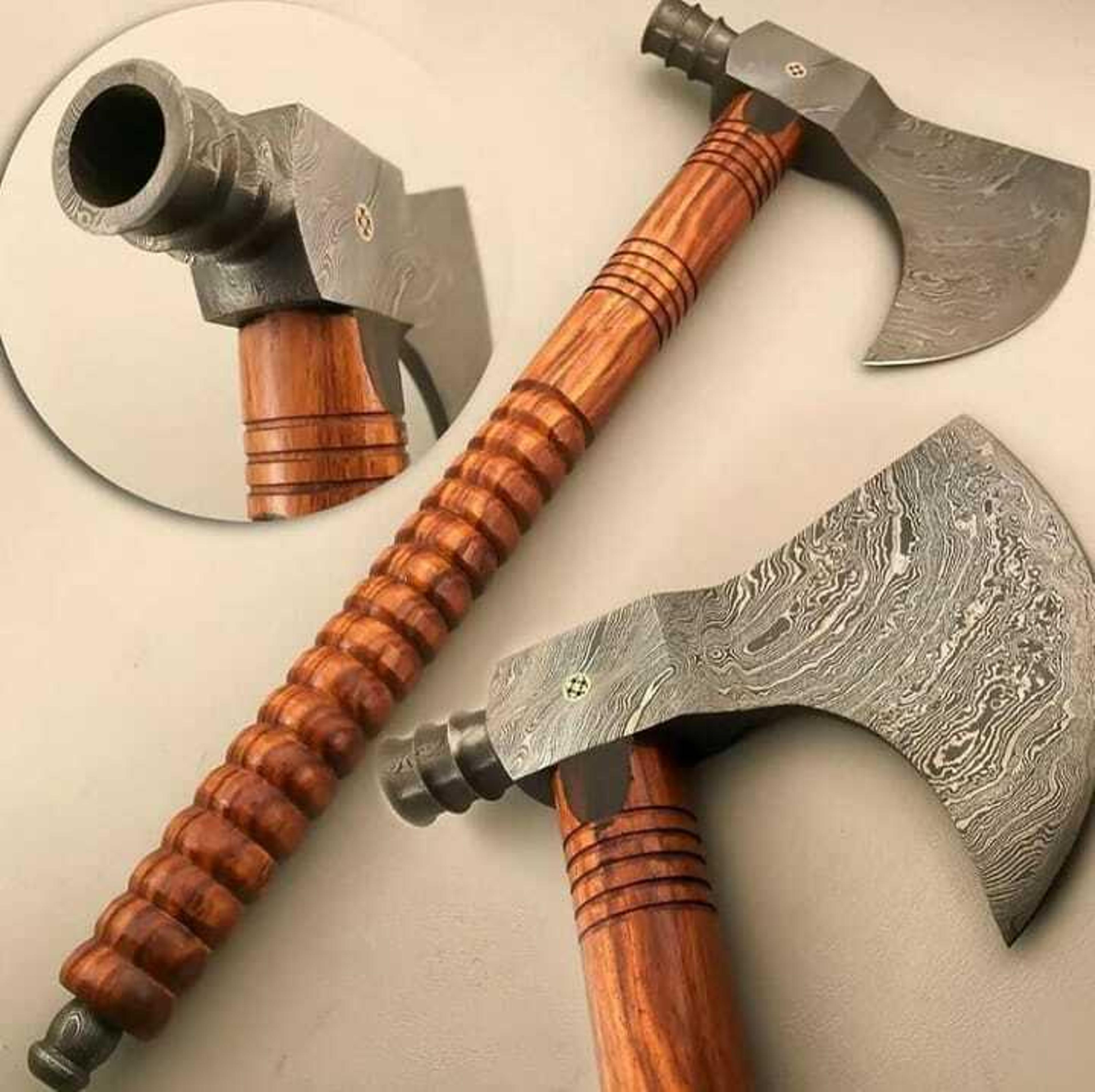 custom hand forged damascus steel tomahawk viking hatchet axe
