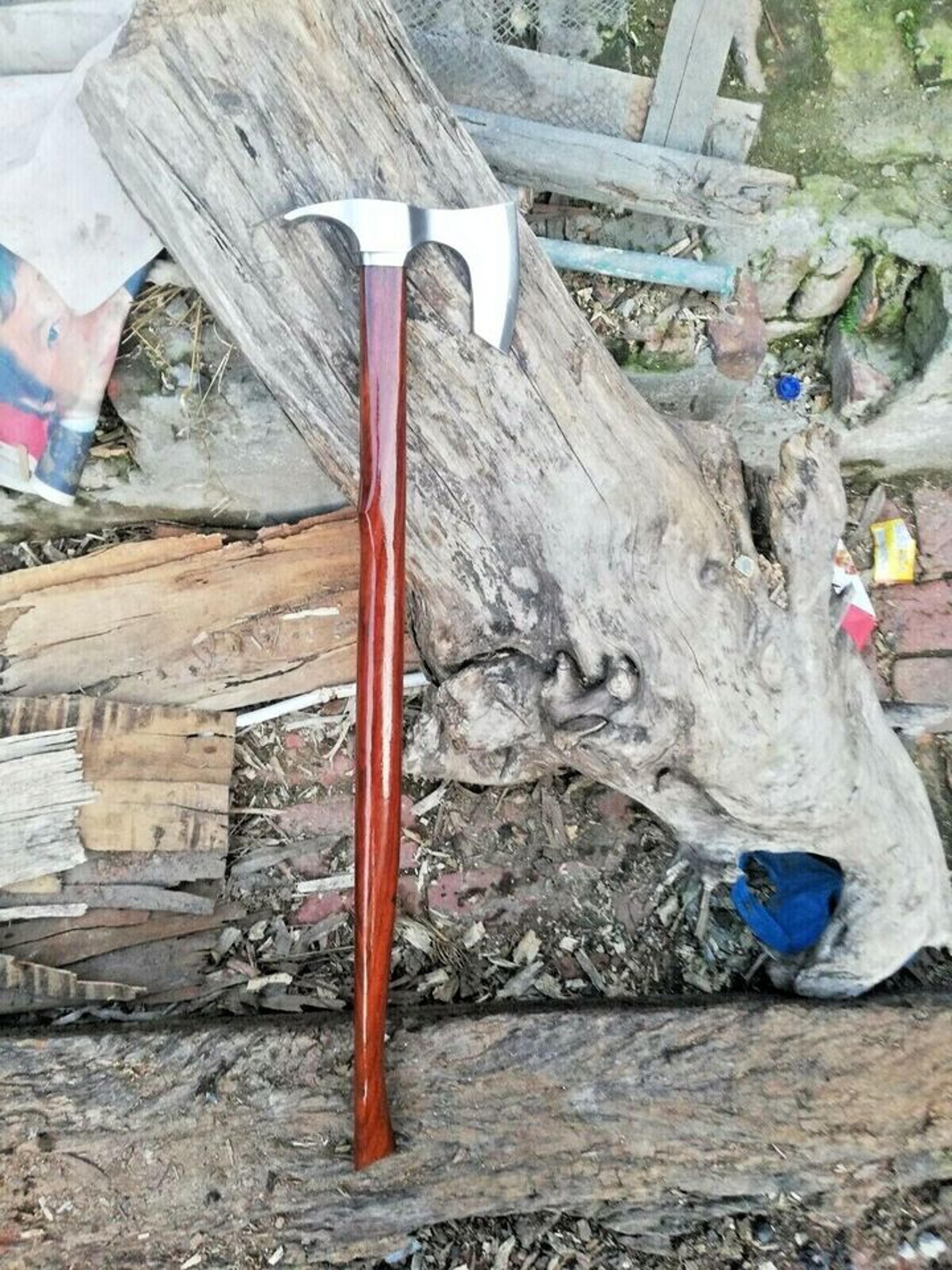 34" hand-forged viking pole axe | high carbon steel beard axe & throwing axe | walnut handle hunting tomahawk