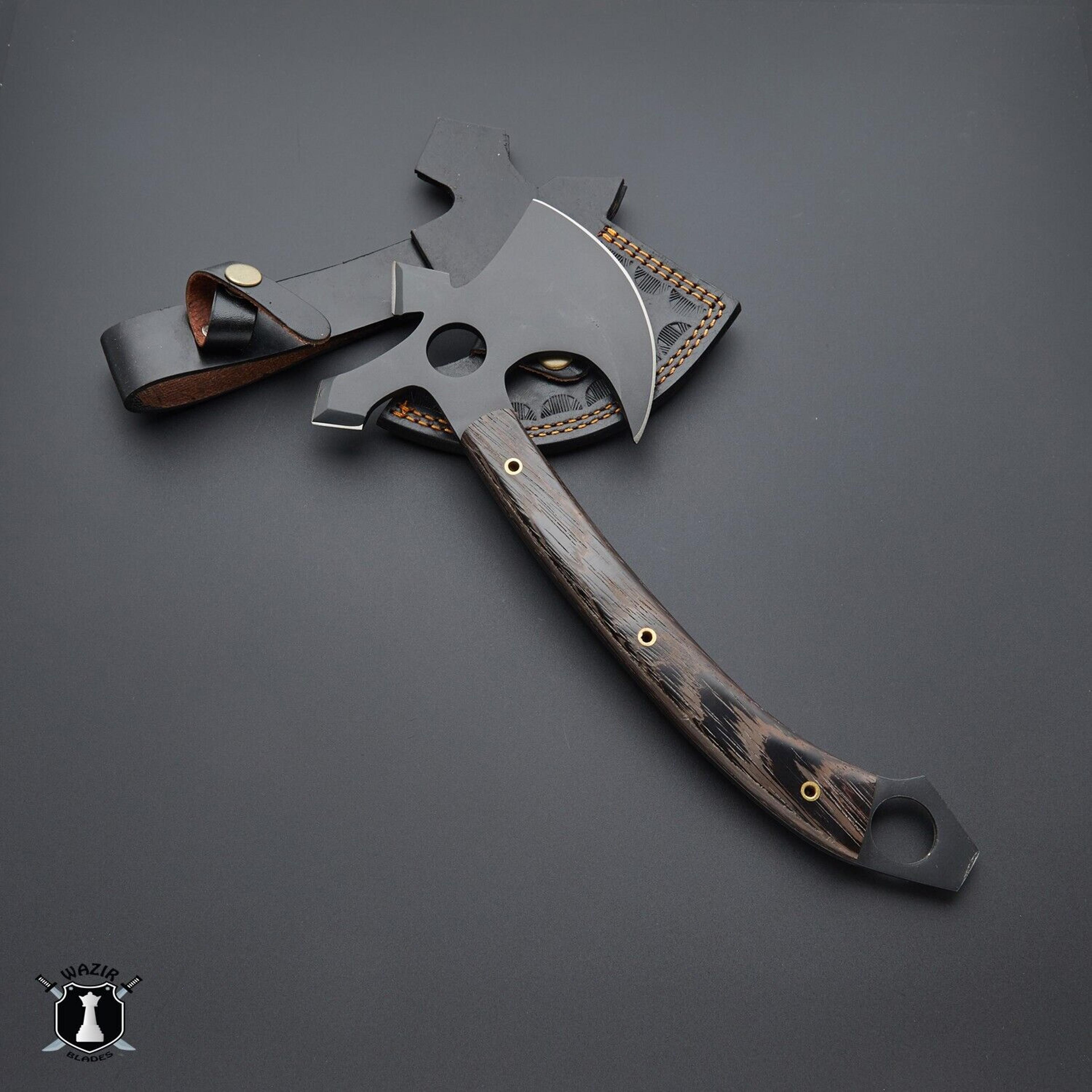 16" handmade damascus steel viking axe – 352 layer forged blade & premium cow leather sheath