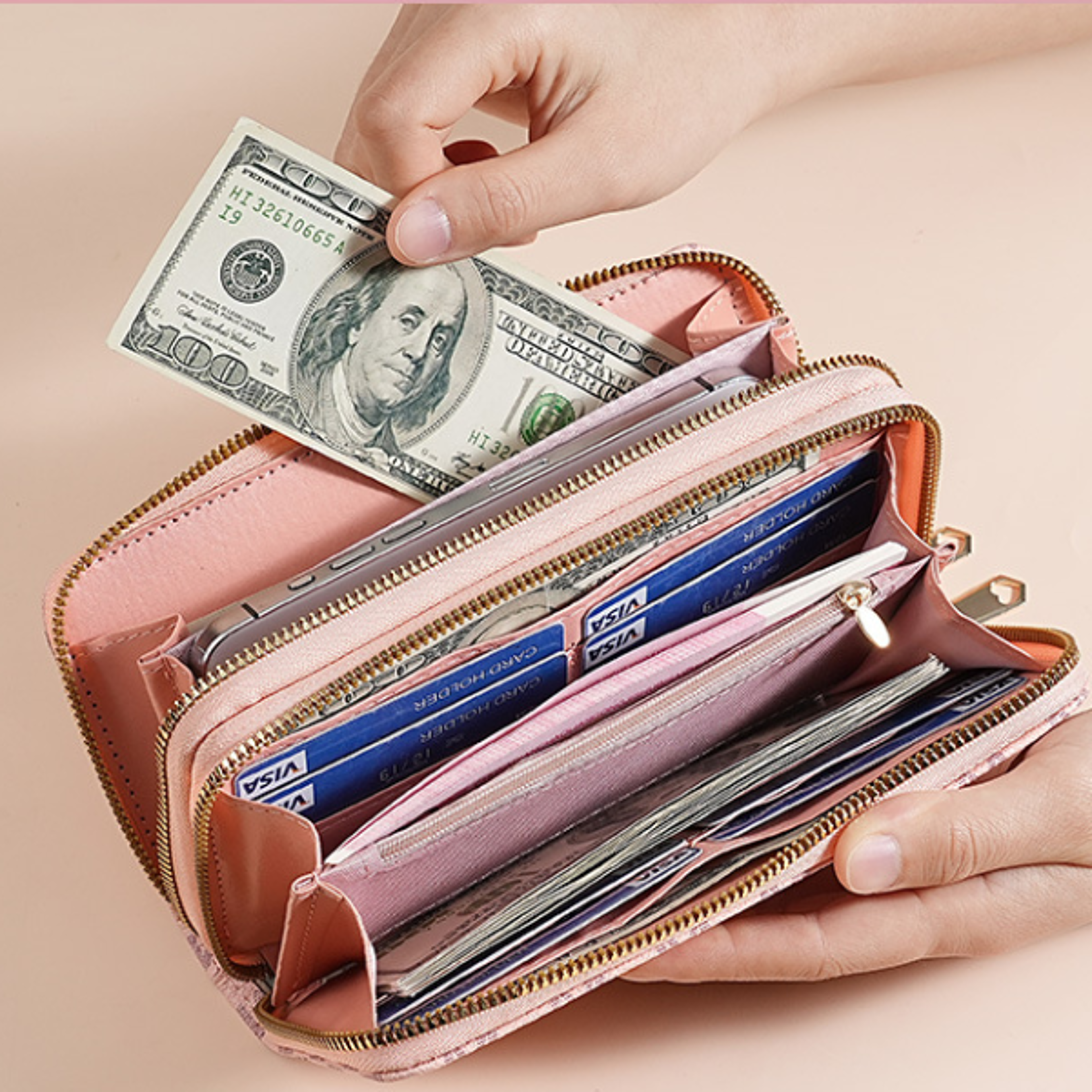 double zipper wallet for women and men stylish long coin purse cards holder wristlet clutch and money bag
