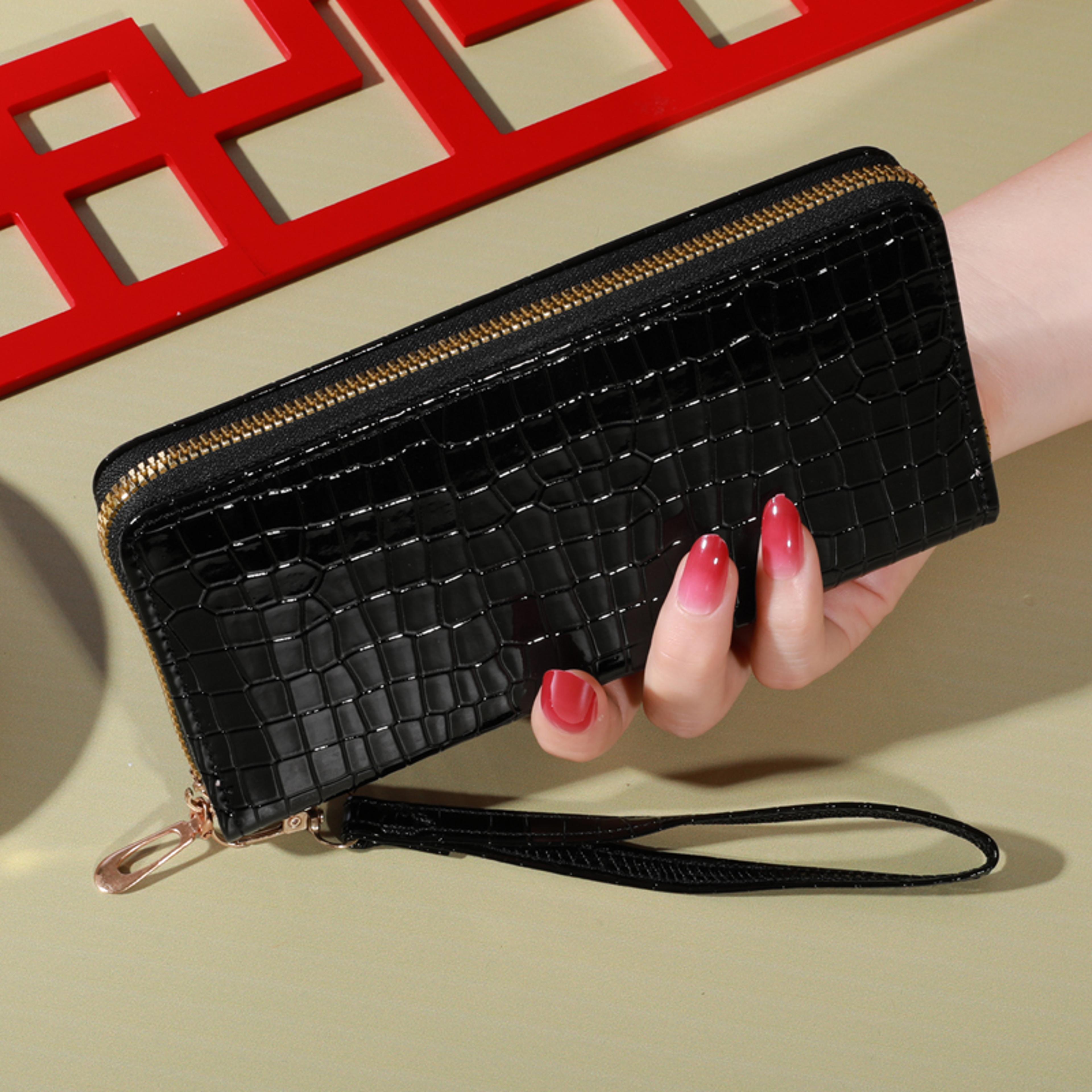 elegant large capacity wallet clutch purse with zipper, multiple card holder slots and compartments
