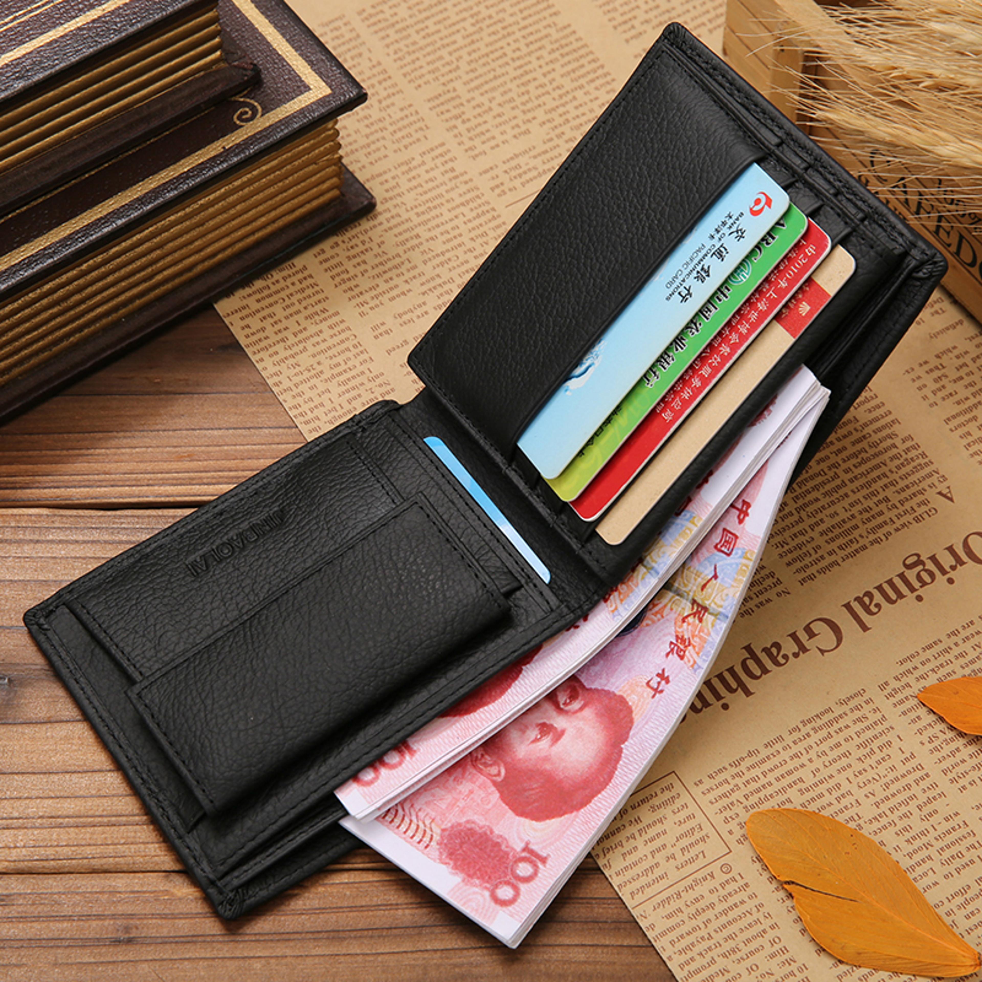 genuine leather mens short wallet waterproof credit card holder with coin pocket