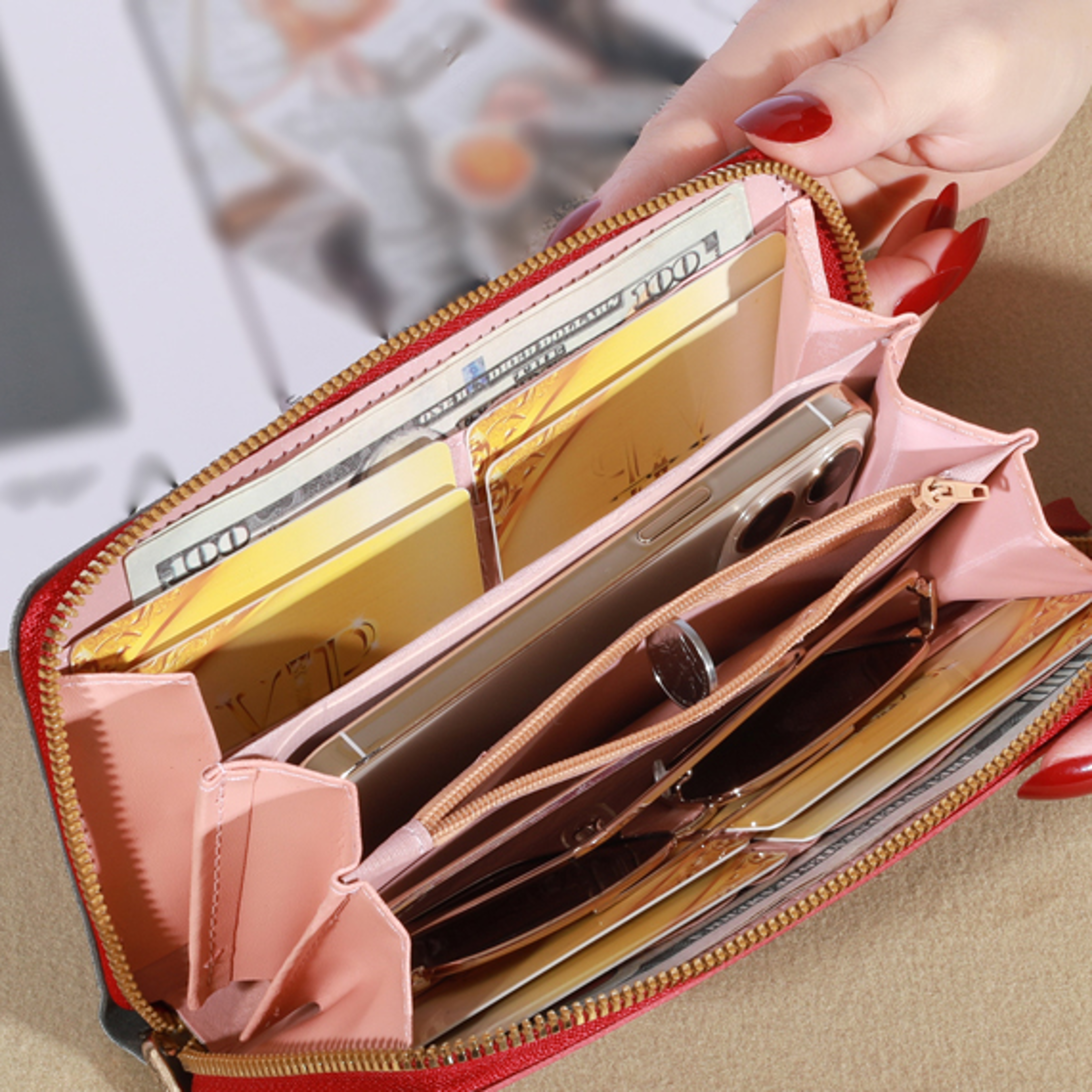 fashion zipper wallet for women leather wallet with coin and card holder long wallet tote bag for stylish organization