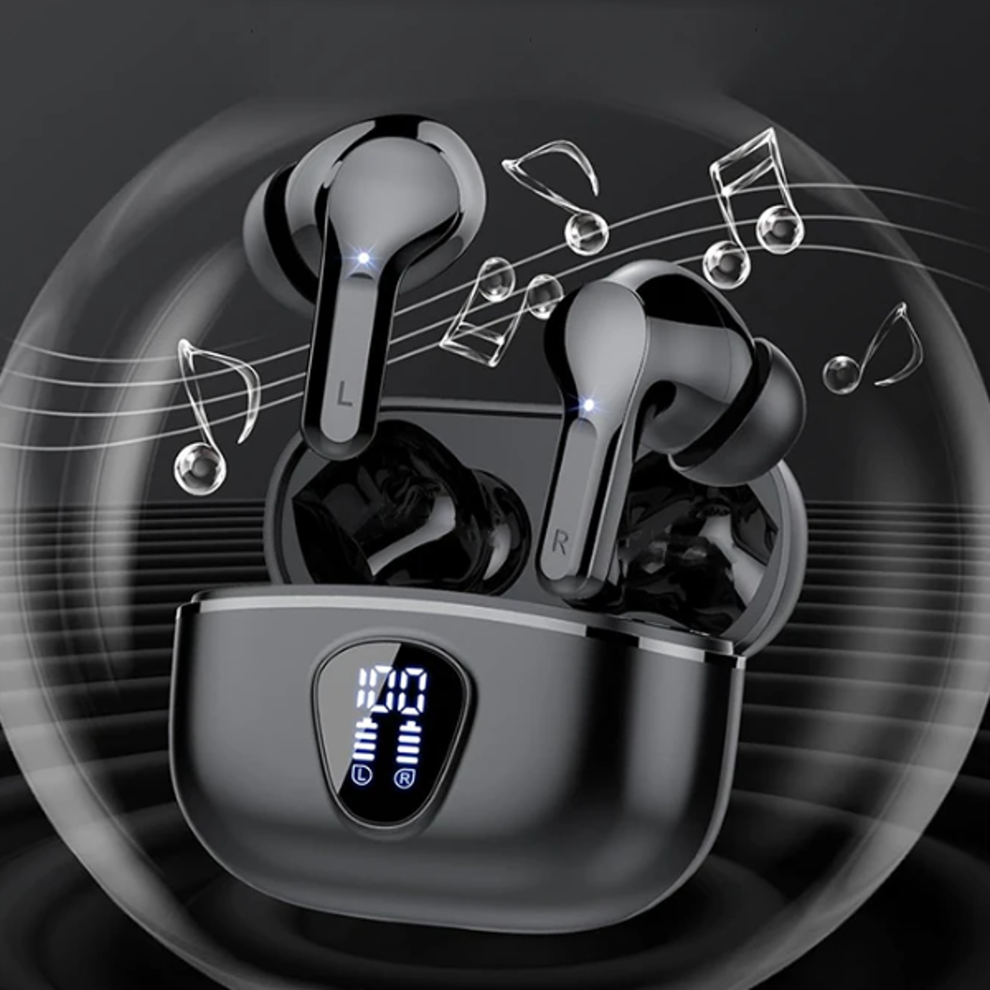 wireless earbuds with noise cancelling led display & waterproof hifi stereo sound bluetooth earphones
