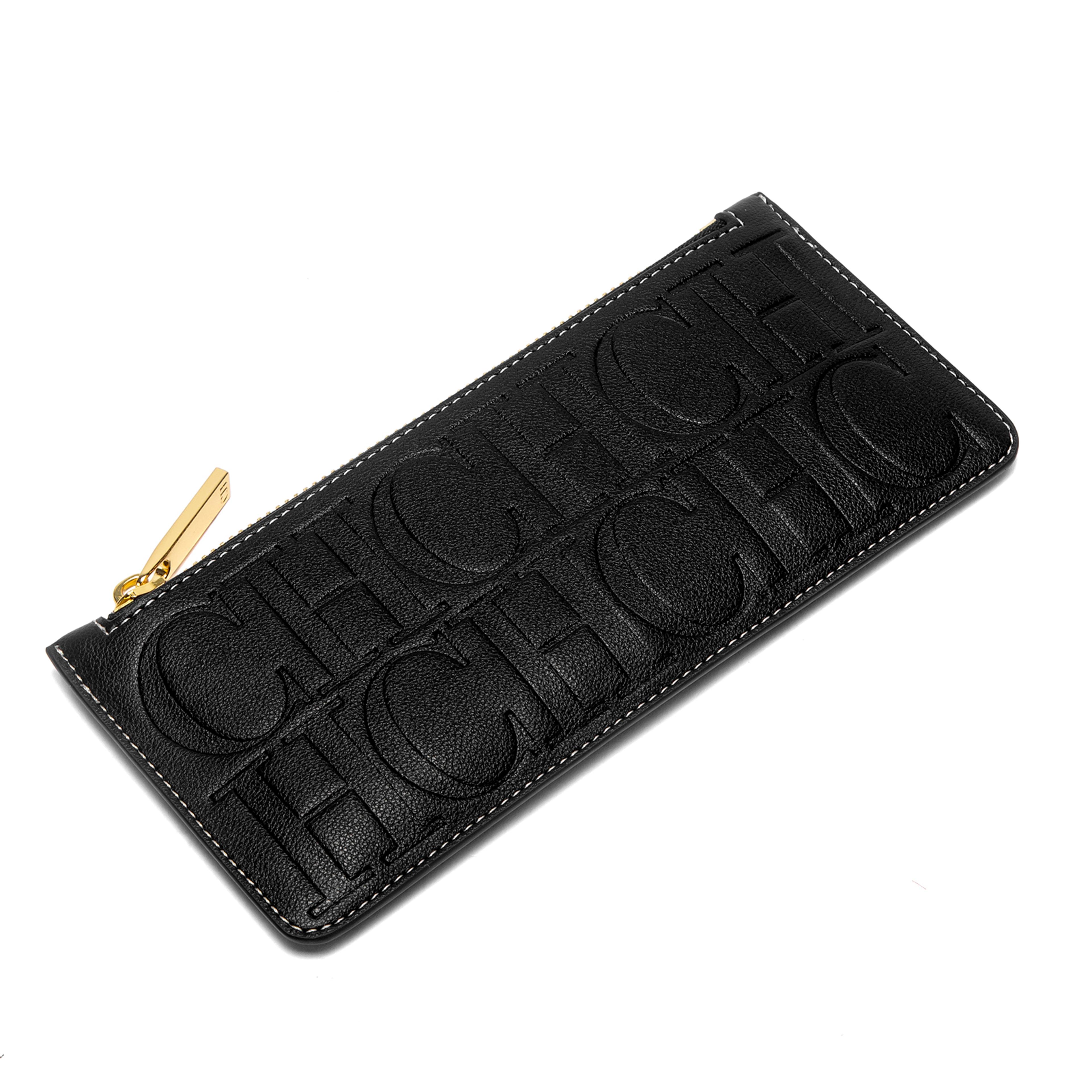 sleek womens card wallet minimalist black zipper purse compact everyday wallet